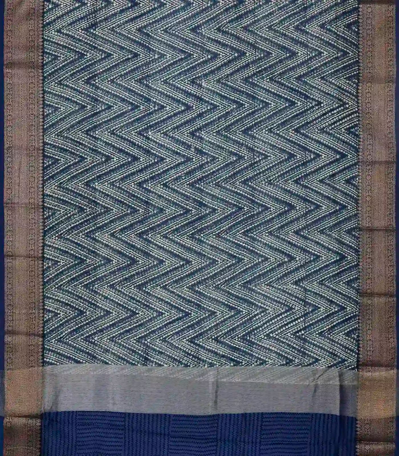 RmKV Navy Blue Woven Chanderi Cotton Saree With Printed Chevron Motifs - view 2