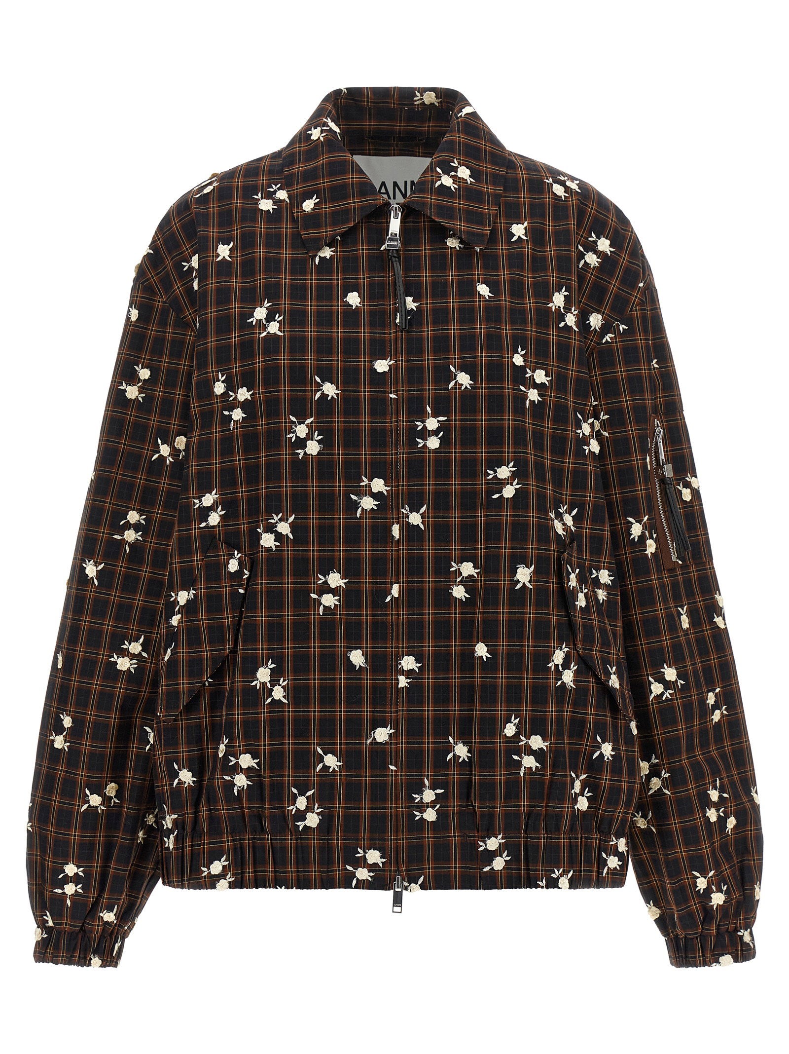 Ganni Check Flower Bomber Jacket – 100% organic cotton