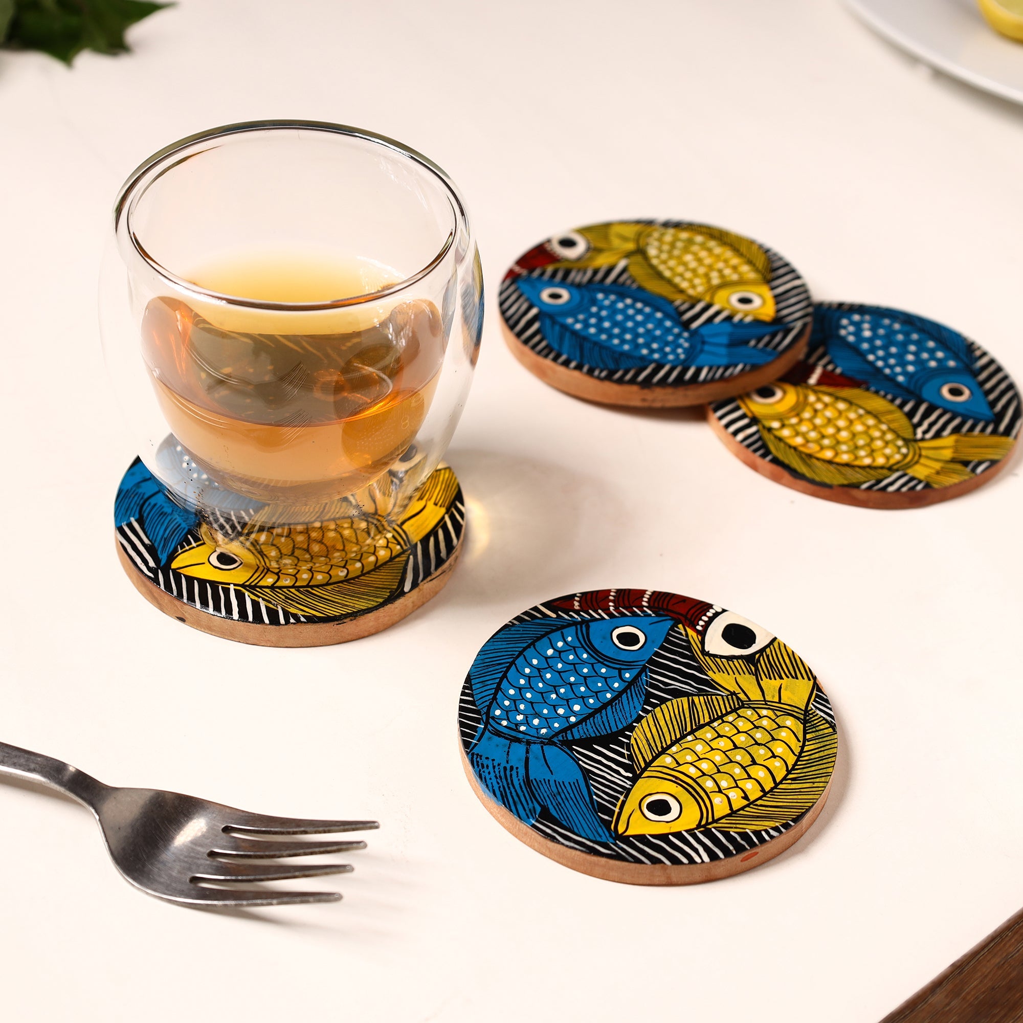 ITOKRI CRAFTS INITIATIVE Bengal Patua Handpainted Akashmoni Wooden Coasters (Set of 4) 36 - view 3