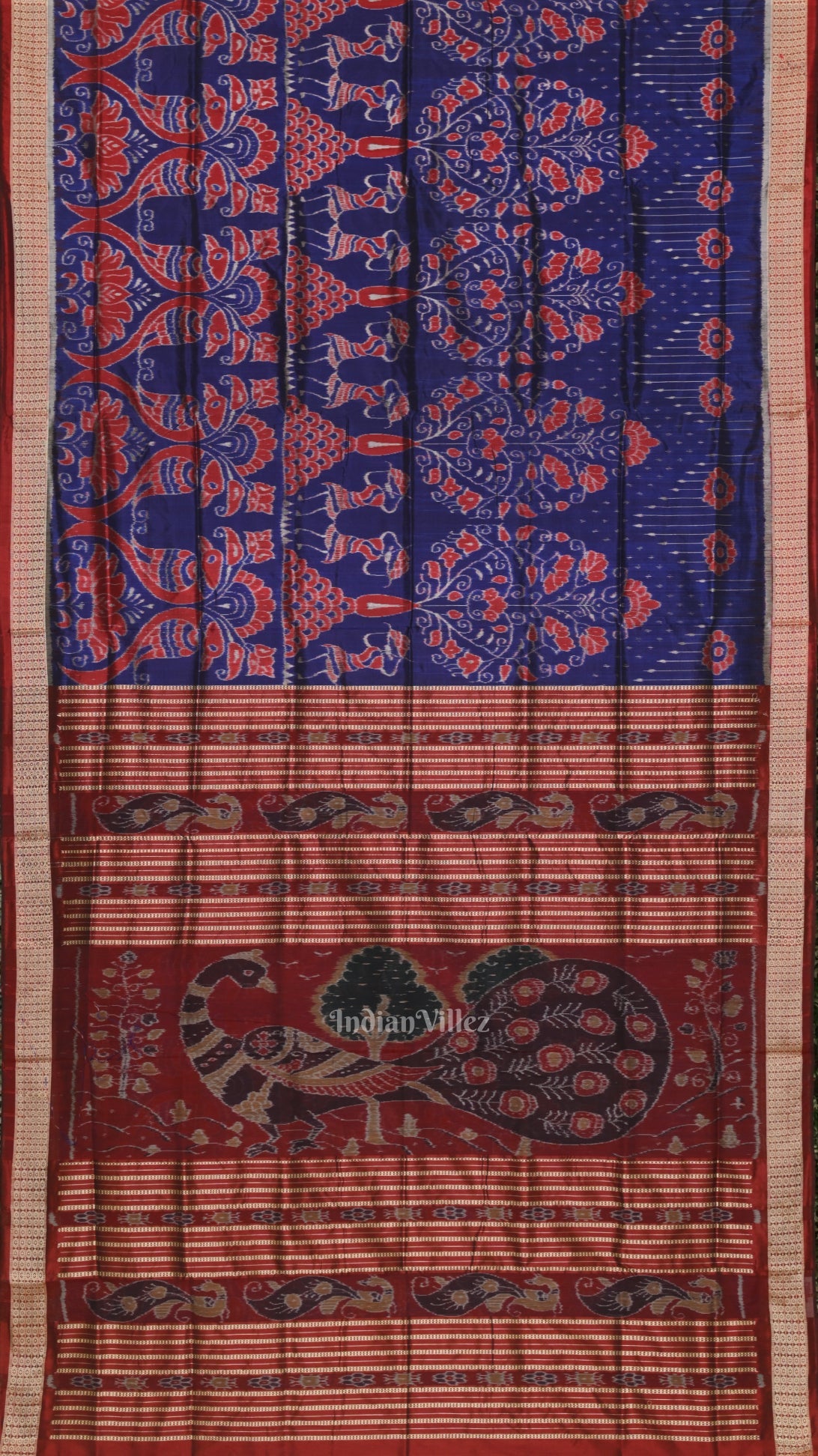 IndianVillèz Blue Floral Motif Odisha Ikat Sambalpuri Silk Saree - view 2