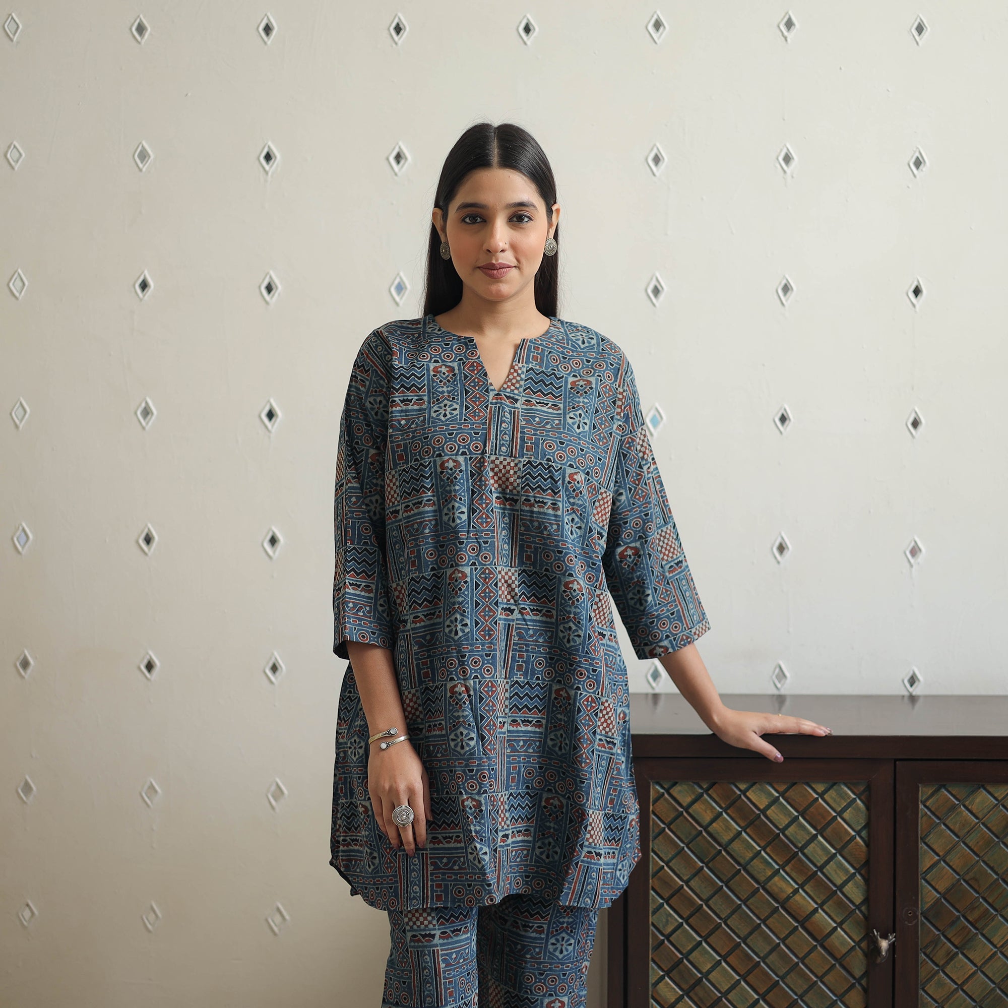 ITOKRI CASUALS Blue - Block Printed Cotton Ajrakh Co-ord Set 04