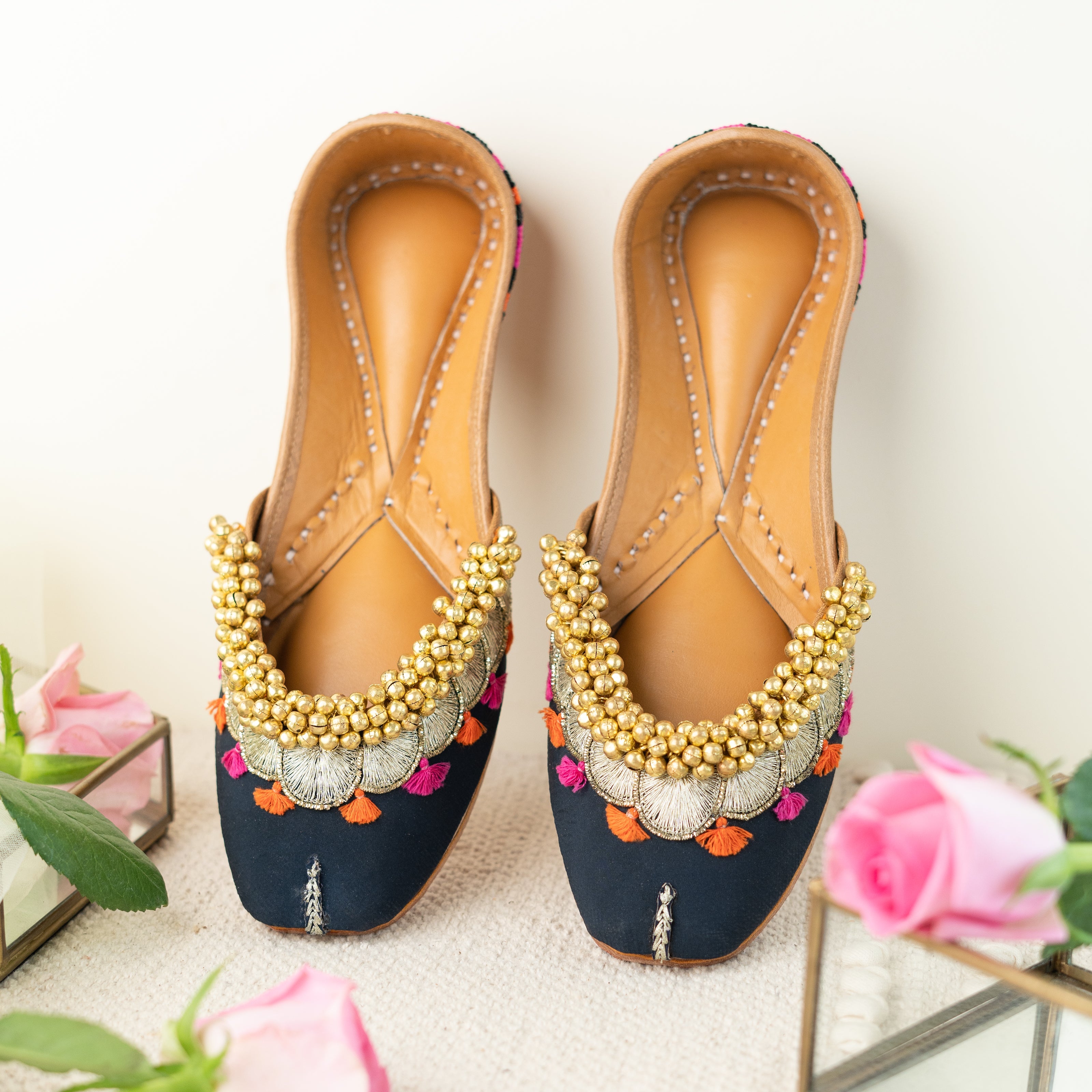BlackTree Black Embroidered Ghungroo Jutti - view 3
