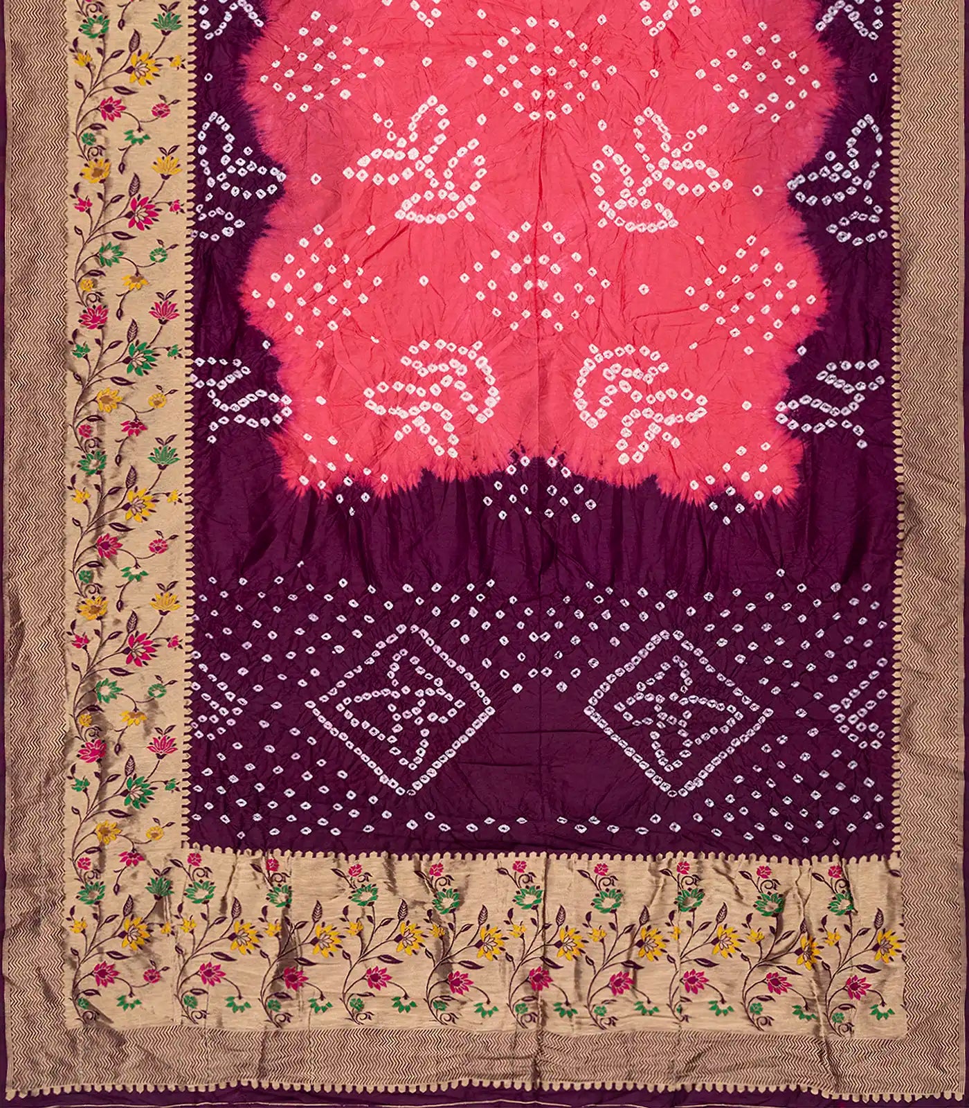 RmKV Dark Peach Woven Blended Bandhej Saree With Paithani Border-Dark Peach - view 2