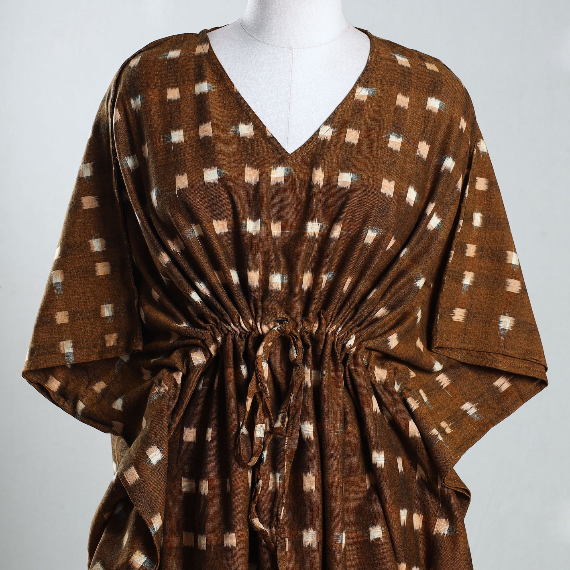 CHUTNEY CRAFT STUDIO Brown - Ikat Weave Cotton Kaftan with Tie-Up Waist (Medium) - view 2