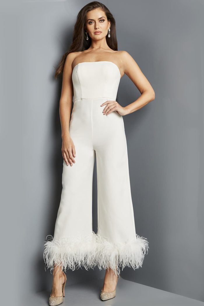 Jovani 22590 Long Evening Feather Formal Jumpsuit - view 5