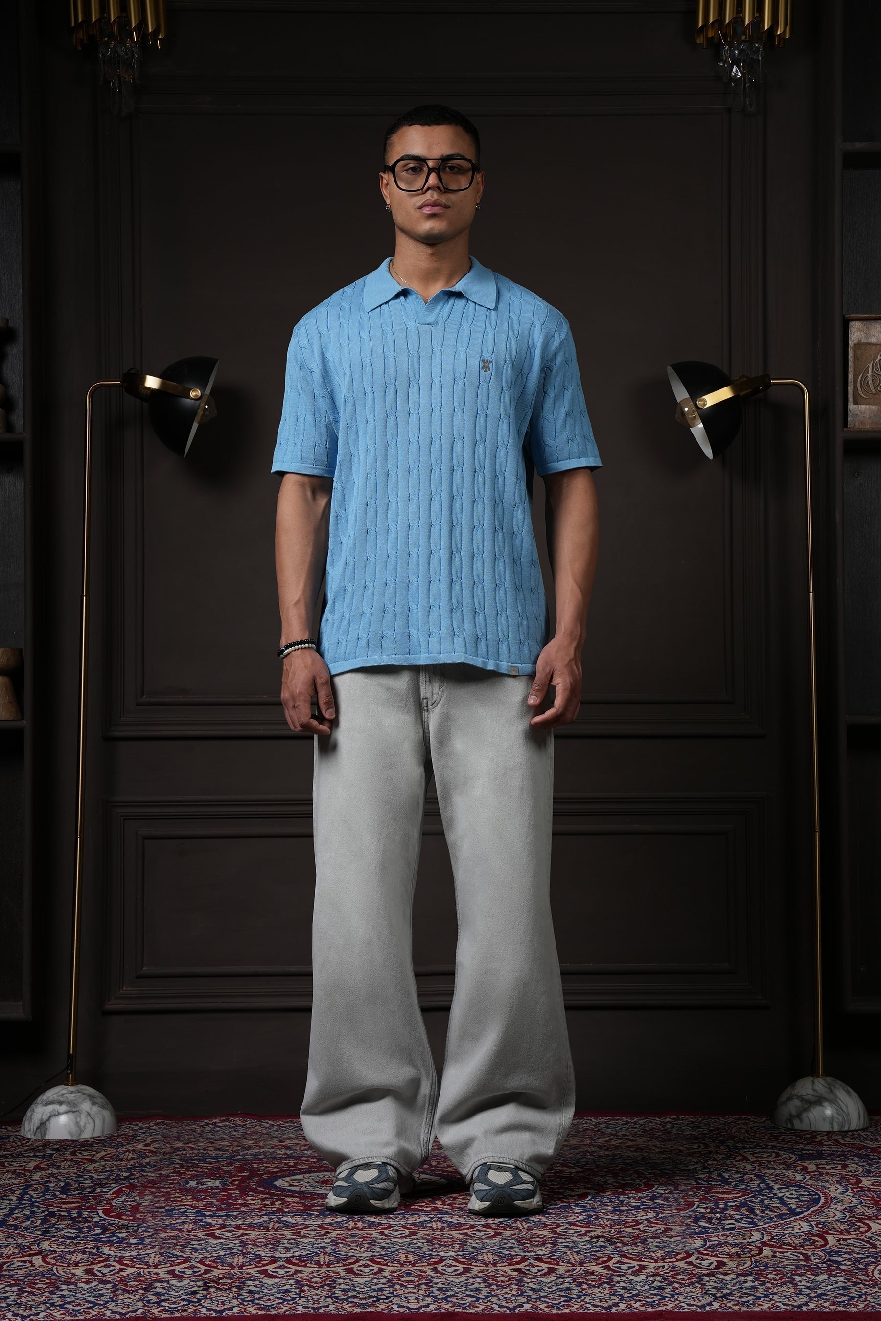 Y*all Pristine Cable Knit Polo - Cornflower Blue - view 2
