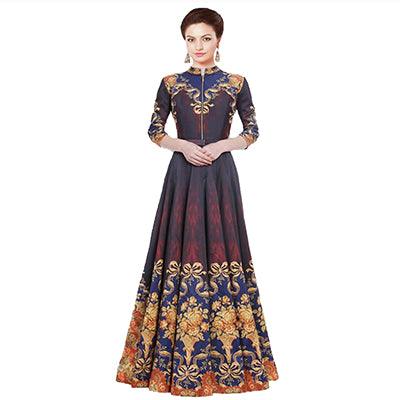 Peachmode Multi Color Ikkat Printed Gown with Front Zip - view 2