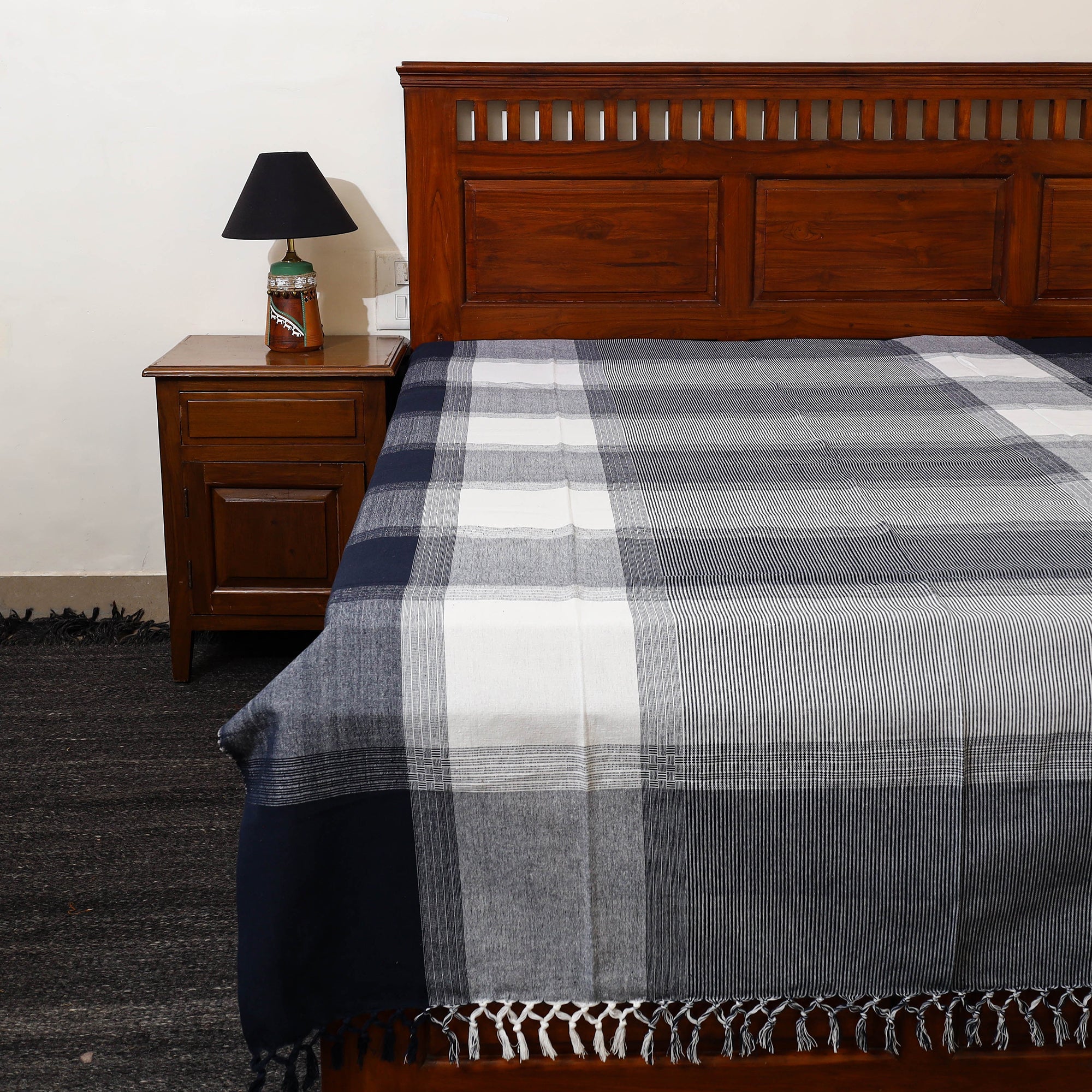 HANDLOOM VIRASAT Black - Pure Handloom Cotton Single Bed Cover from Bijnor 31