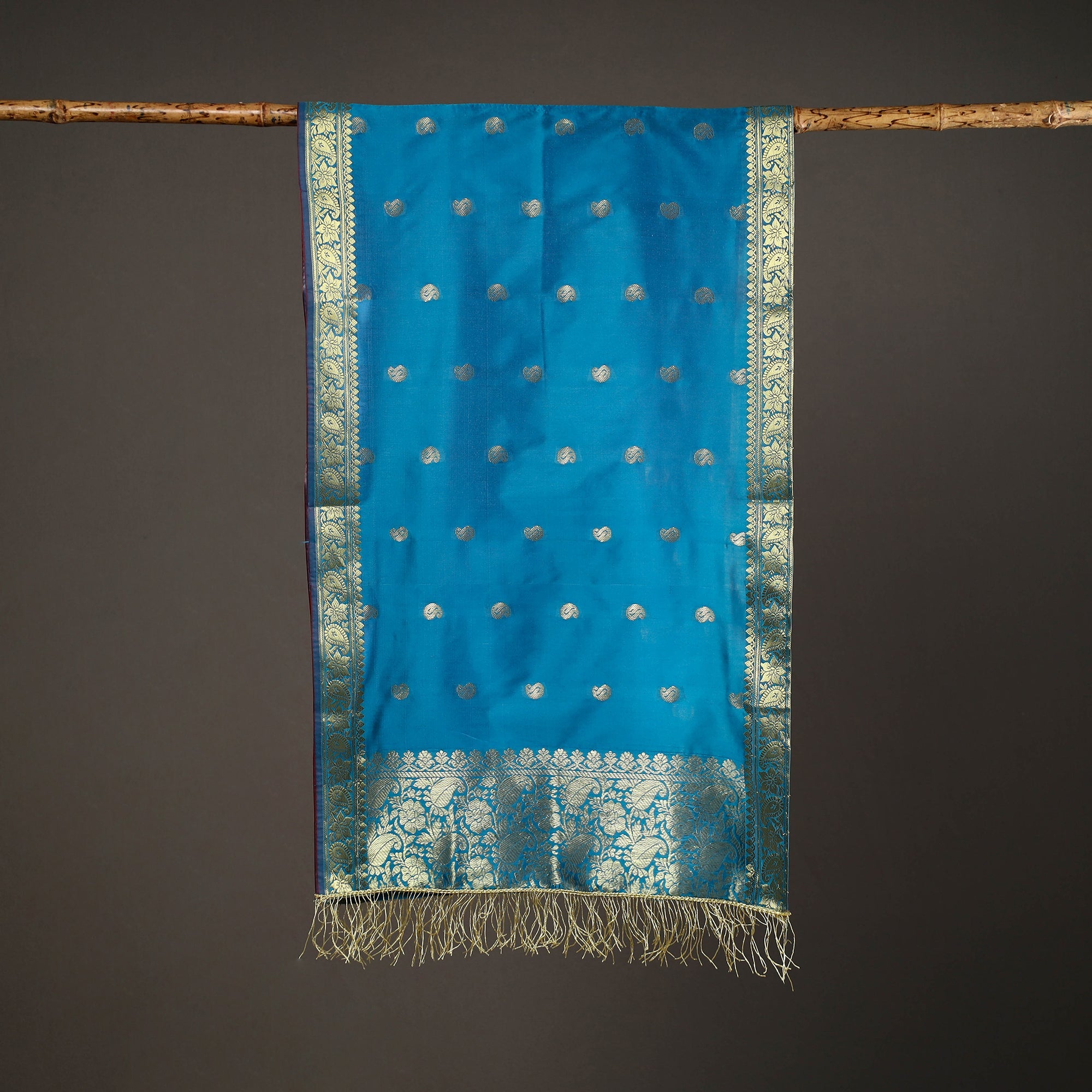 ITOKRI CRAFTS INITIATIVE Blue - Brocade Handloom Silk Nakshi Buti Banarasi Stole 29 - view 2