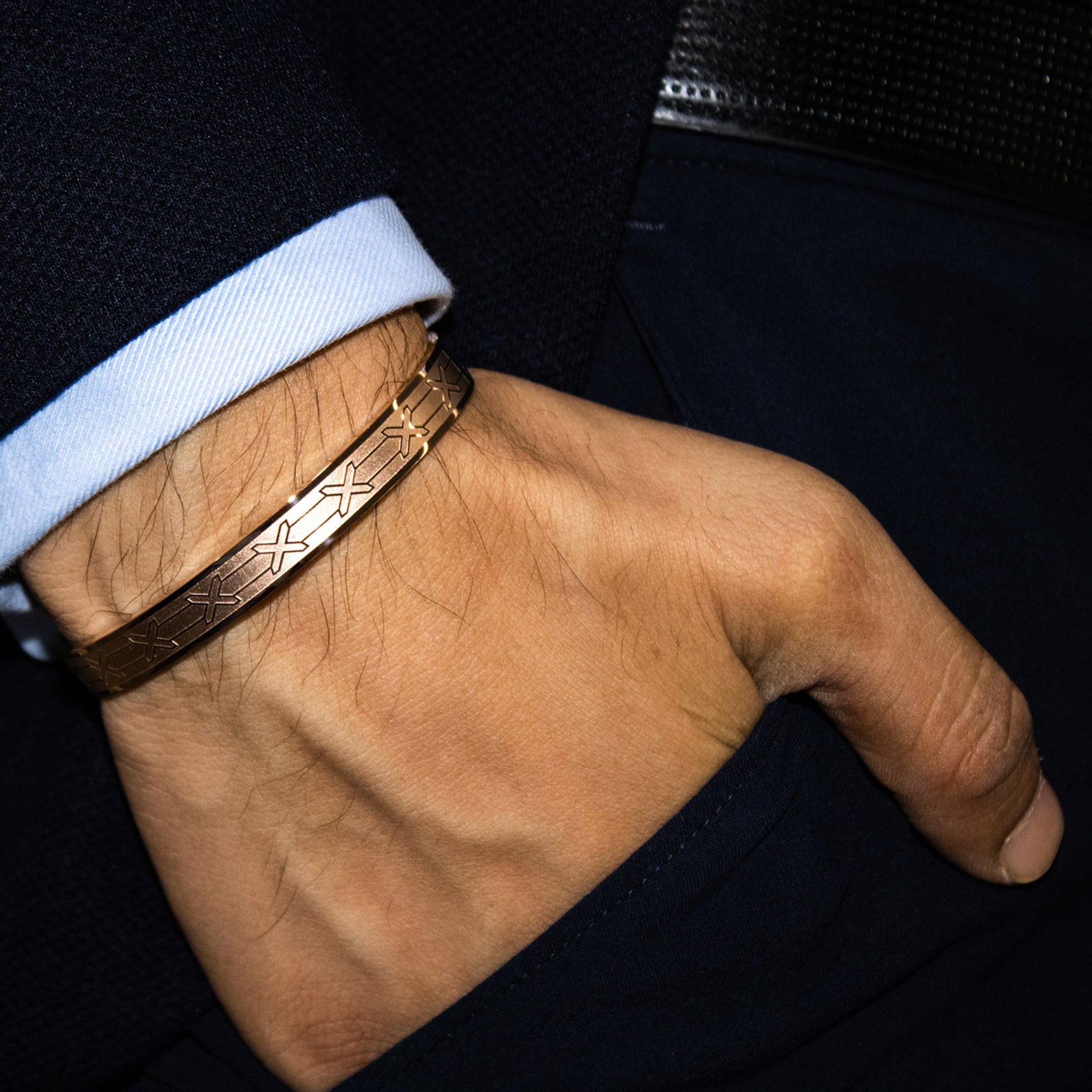 Branta Cross Sign Rose Gold Men's Bracelet - view 2