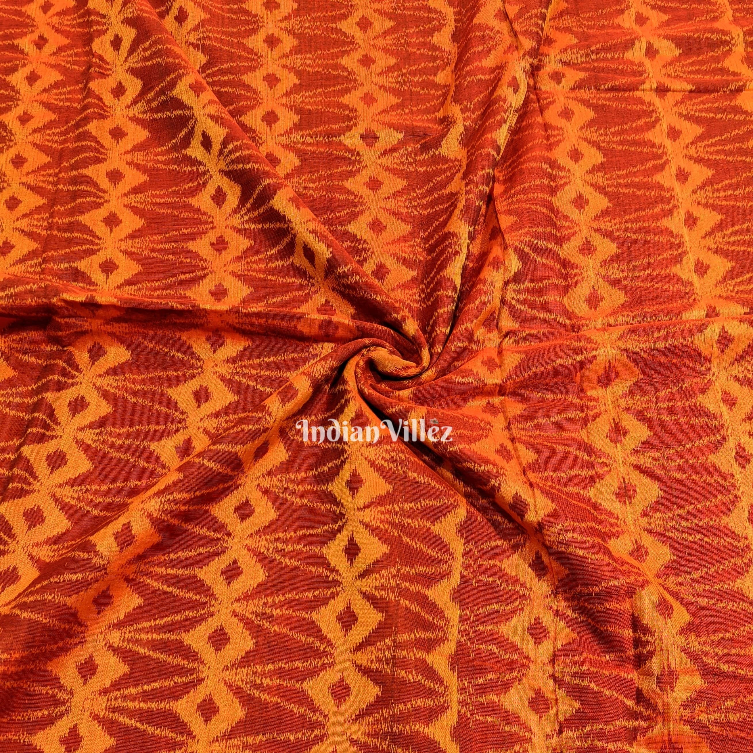 IndianVillèz Orange Yellow Sambalpuri Ikat Cotton Fabric