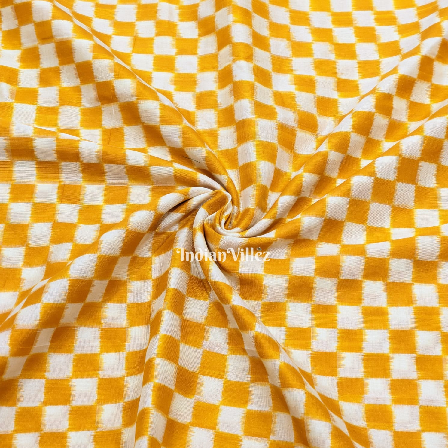 IndianVillèz Yellow White Sambalpuri Ikat Silk Fabric