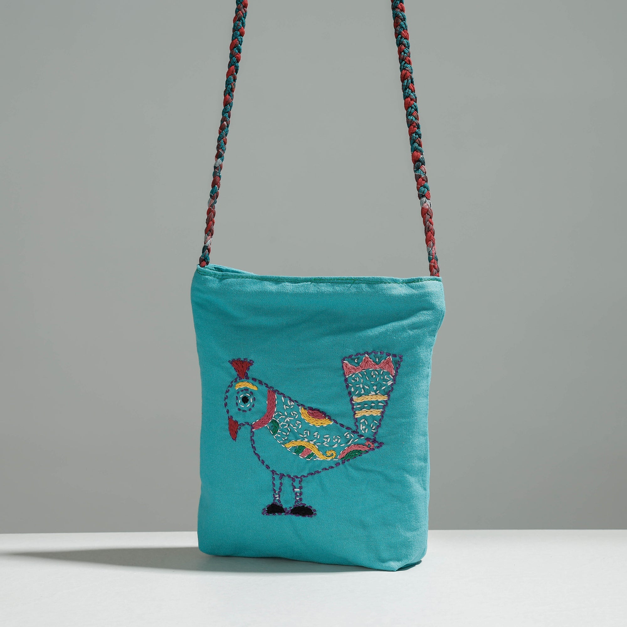 RANGILA DHAGA Blue - Cotton Fabric Hand Embroidered Sling Bag - view 2
