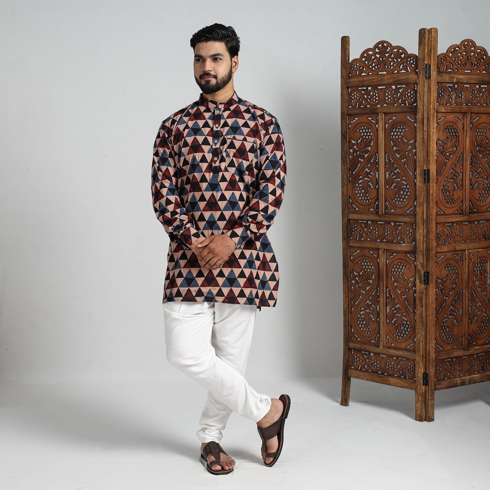 ITOKRI CASUALS Ajrakh Block Printed Cotton Men Short Kurta 07 - view 2