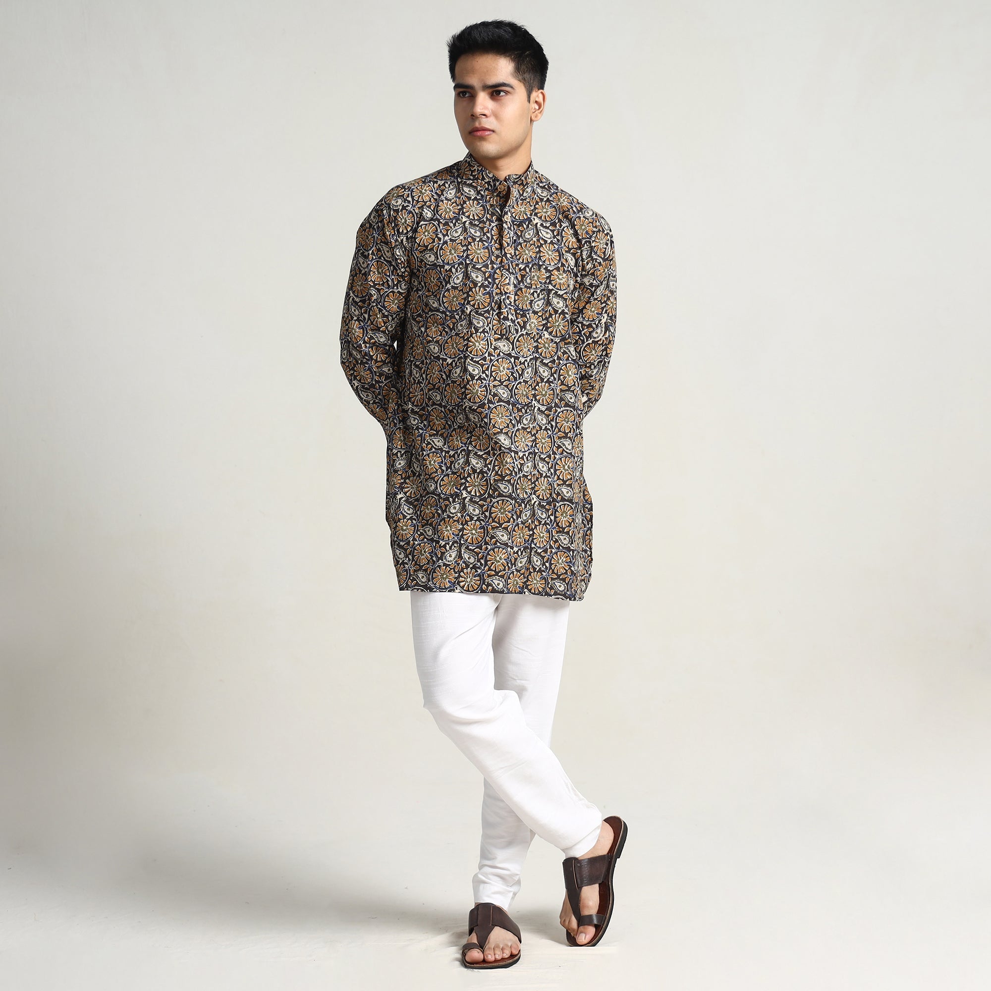 ITOKRI CASUALS Black - Bagru Block Printed Cotton Men Short Kurta 12