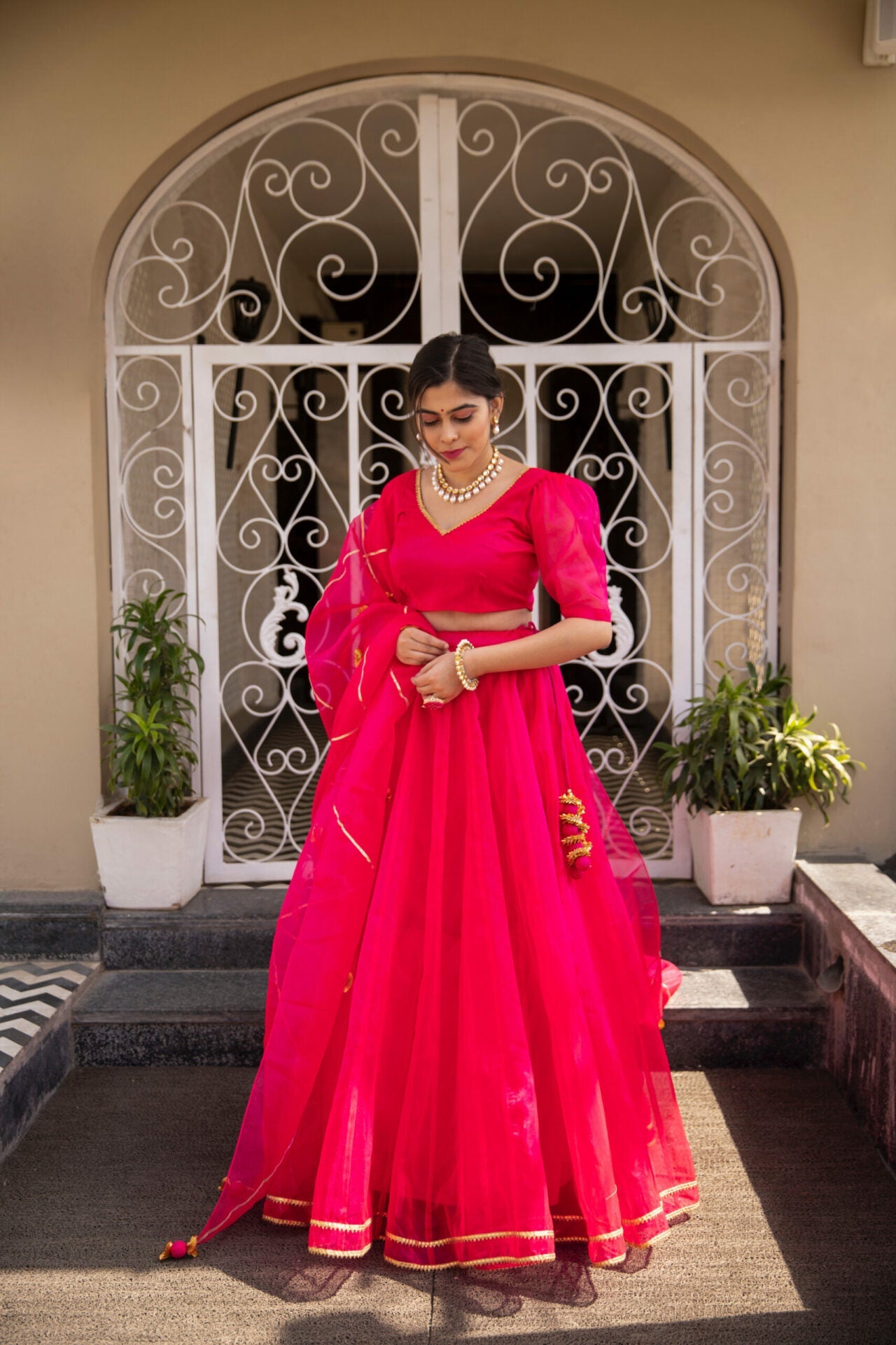 Idaho-o Organza Puff Sleeves Lehenga – Women's
