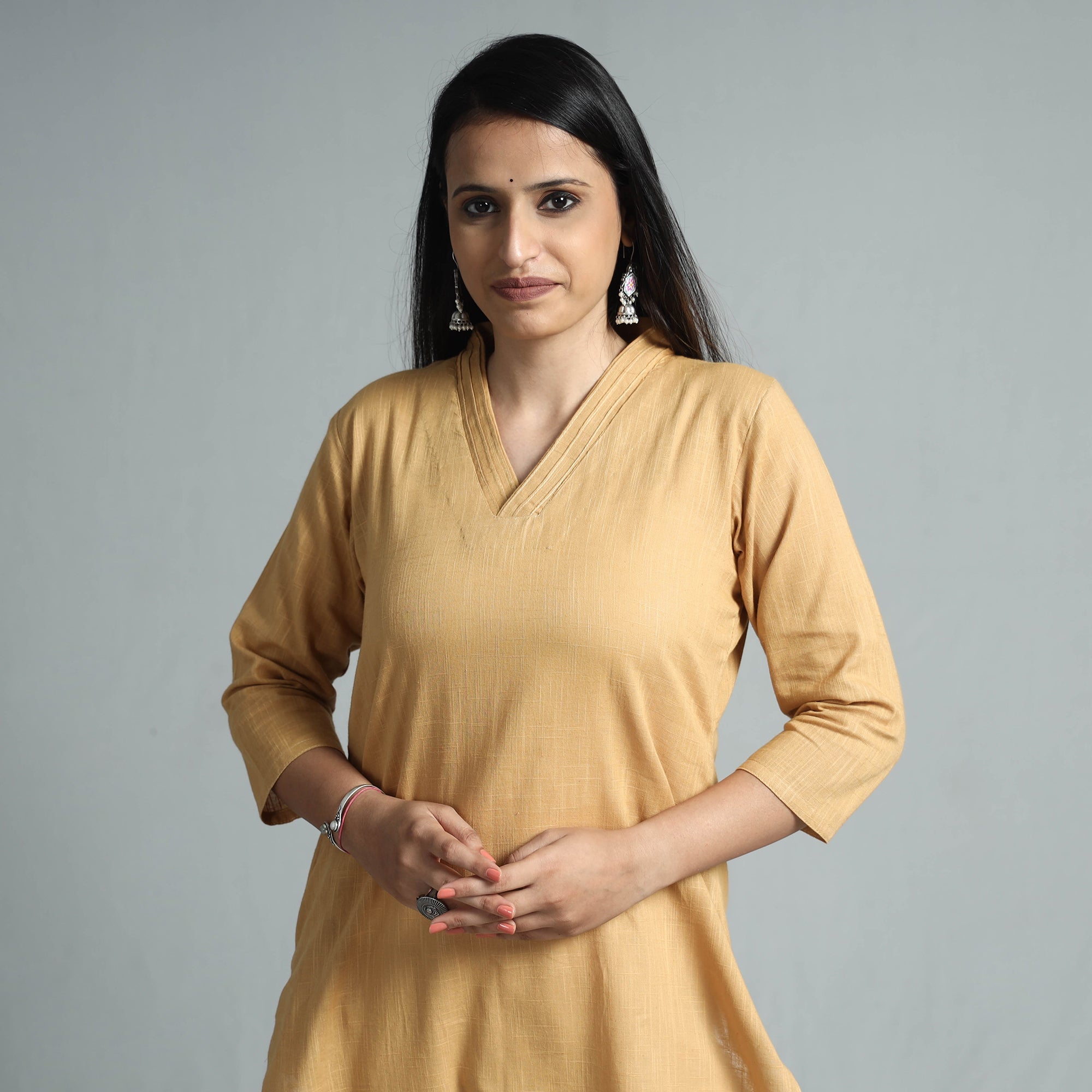 ITOKRI CASUALS Beige - Plain Flex Cotton Long Straight Kurta 21