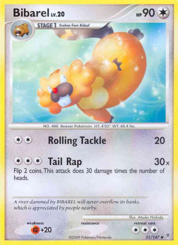 Uncommon pl3-51 reverse – Pokémon Bibarel - 51/147 - Uncommon [pl3-51] [Reverse Holo]