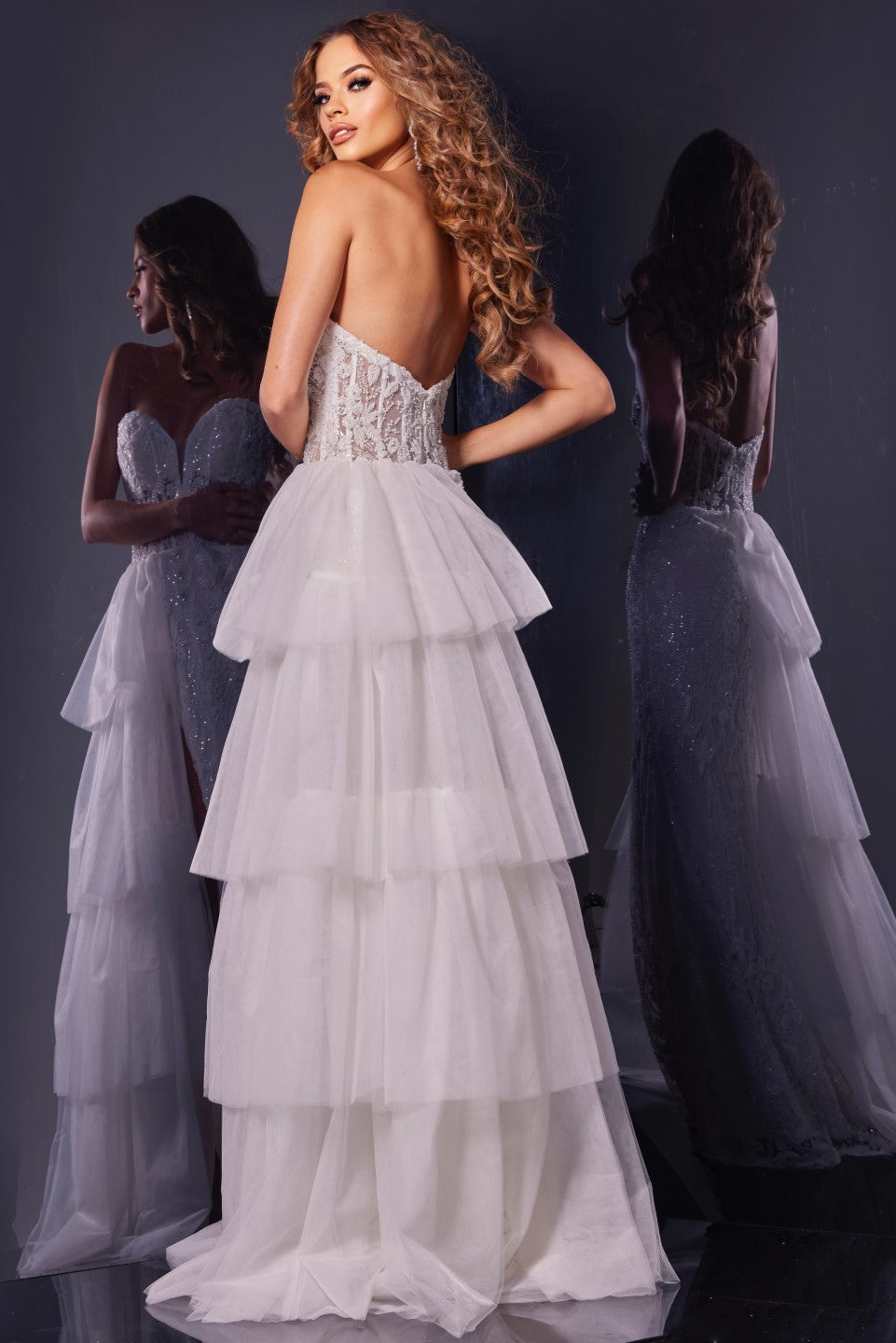 Strapless A-line Tiered Slit Gown by Jovani 34390 - view 2