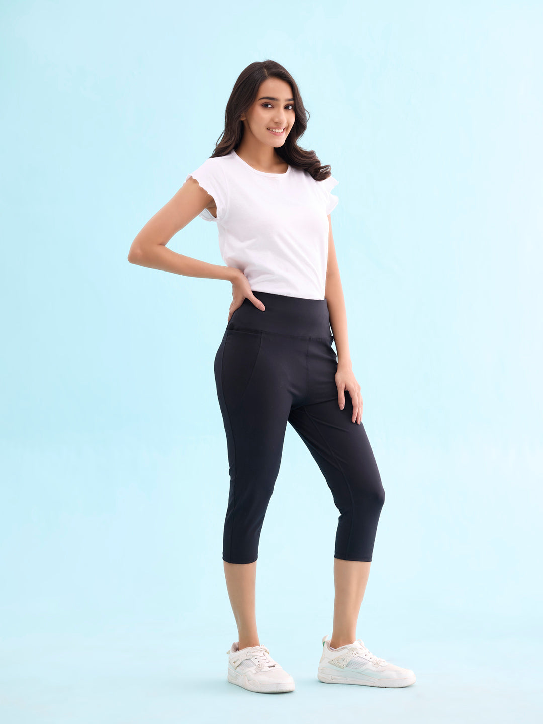 Go Colors Women Solid Black High Rise Training Capri - view 2