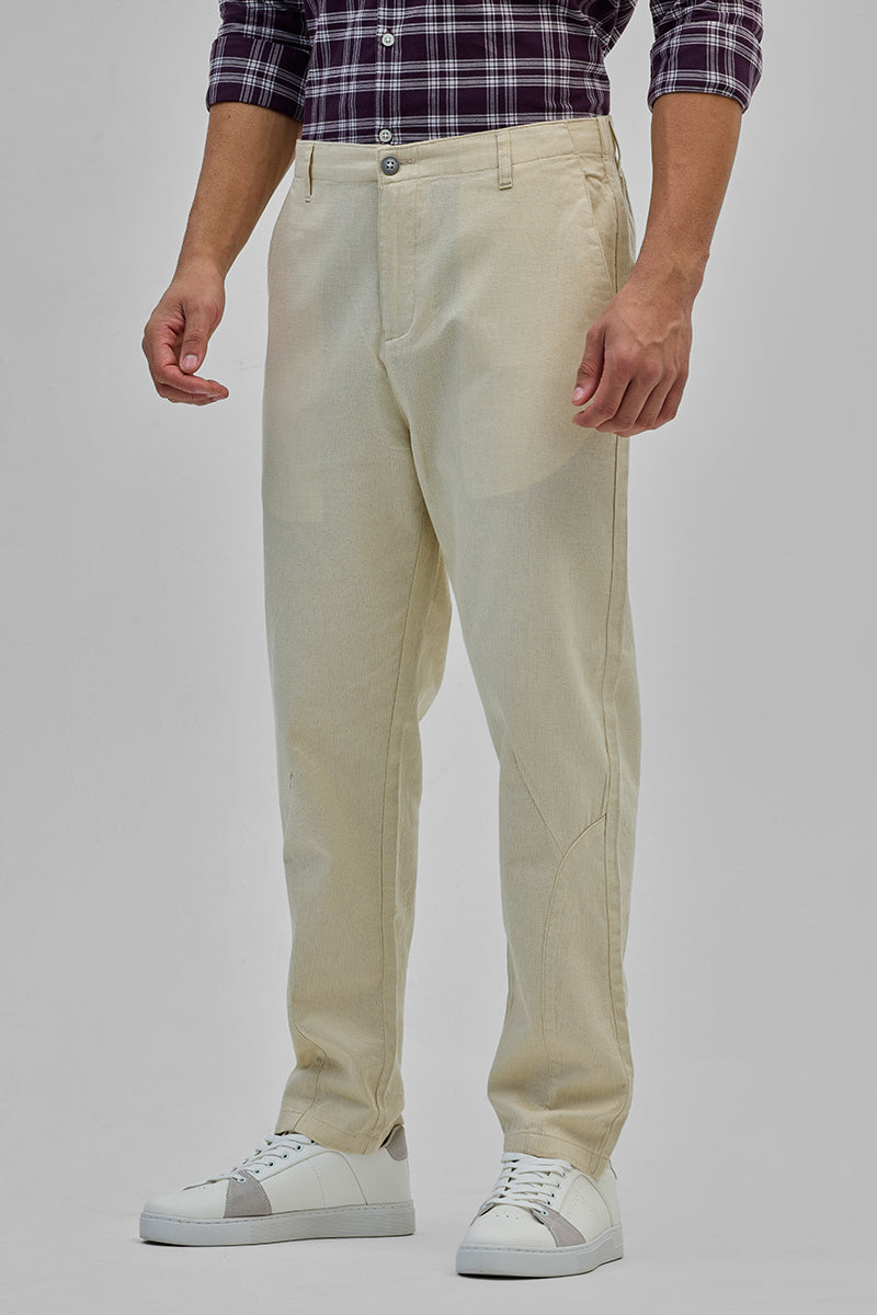 SNITCH Cream Textured Relaxed Fit Trousers - view 4