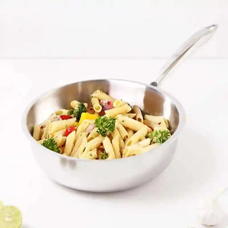 The Indus Valley TurboCuk Tri-ply Stainless Steel Deep Fry Pan, Premium Quality, 3 Layer Thick Body, 100% Toxin-free, Non-stick, Induction & Gas, 22.1