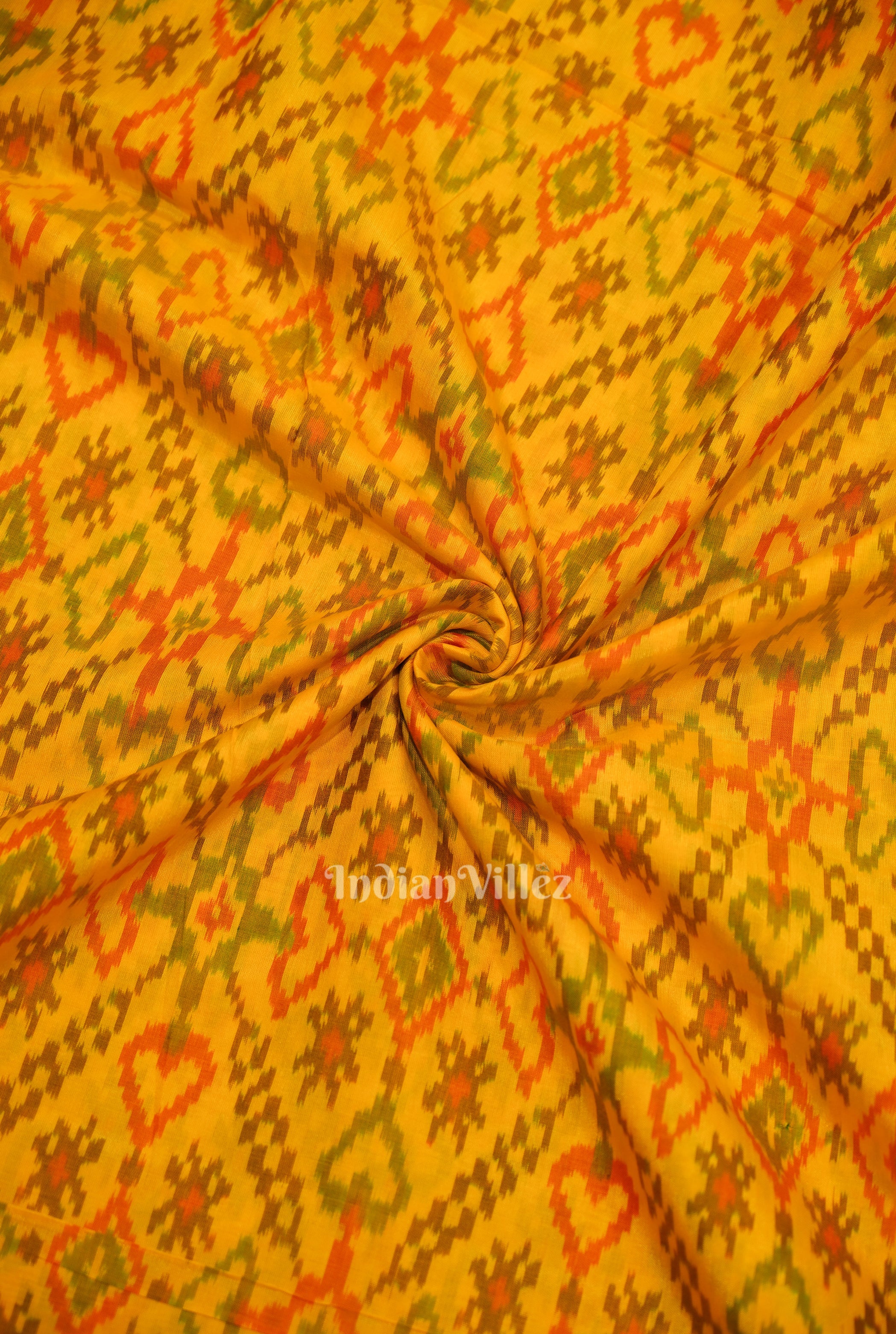 Cotton sico fabric – IndianVillèz Exclusive Bright Yellow Pochampally Ikat Silk & Cotton (Sico) Fabric