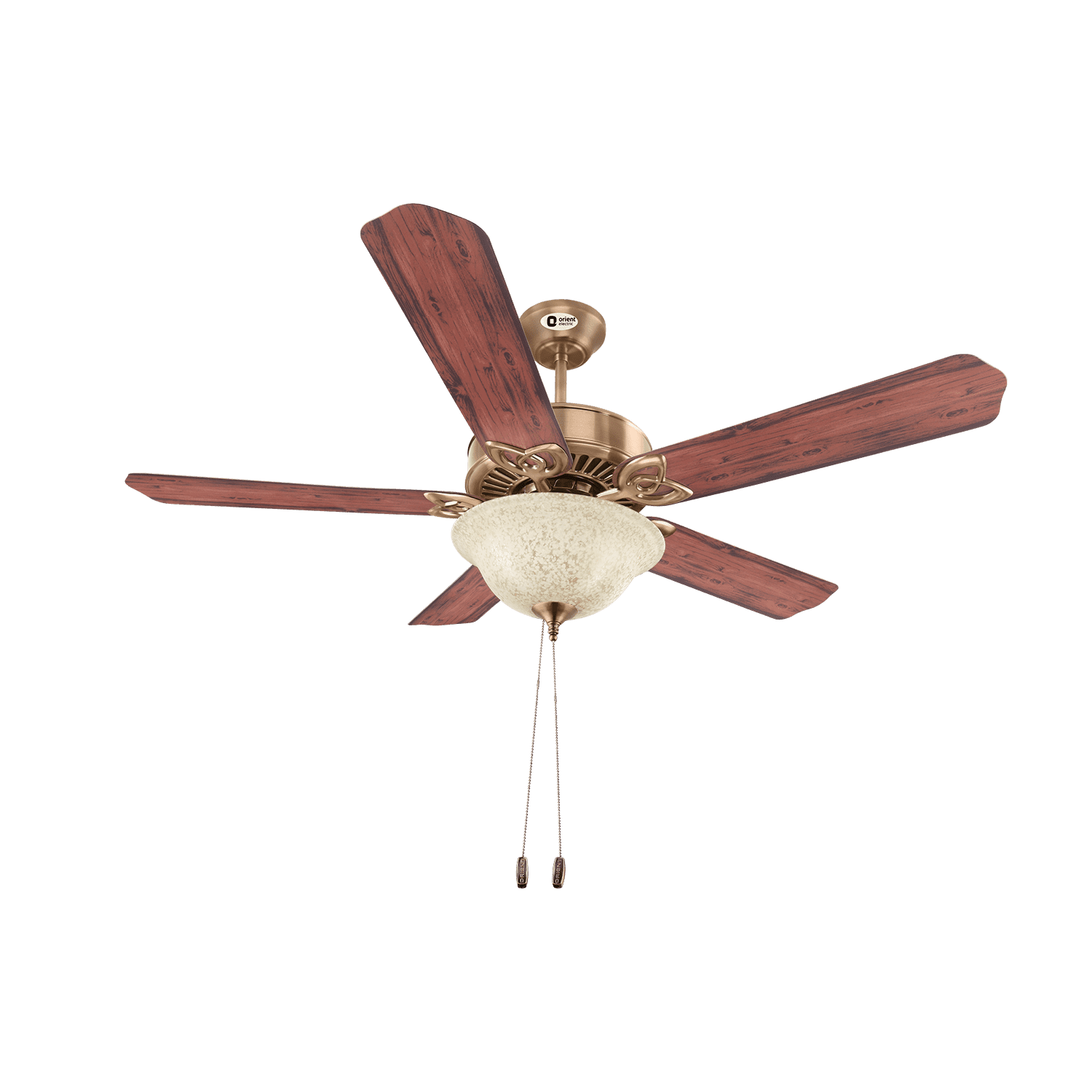 orientelectric Subaris Solo Glass Shade & Wooden Finish Aluminium Blade Underlight Ceiling Fan