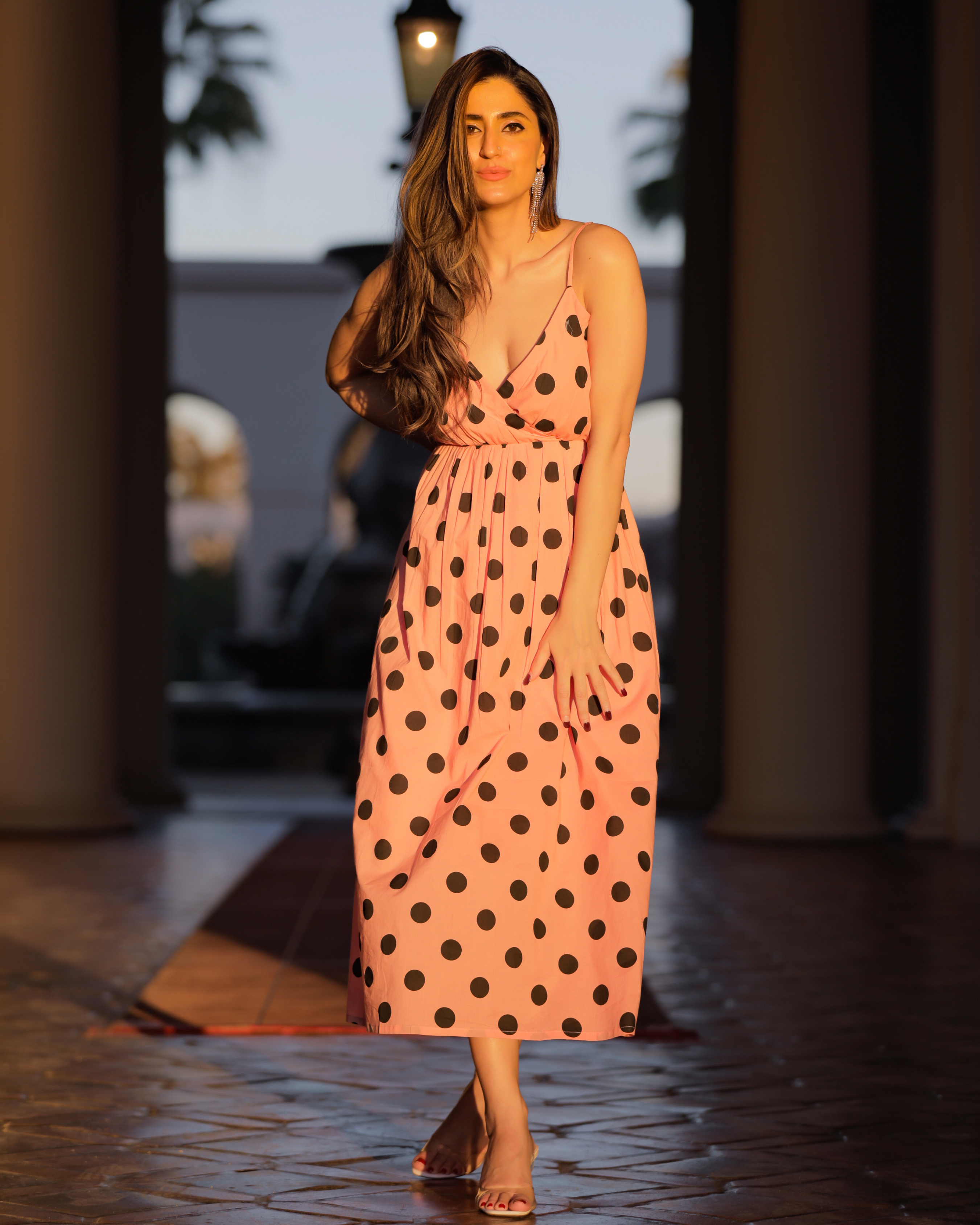 Aachho Peach Fuzz Polka Cotton Dress
