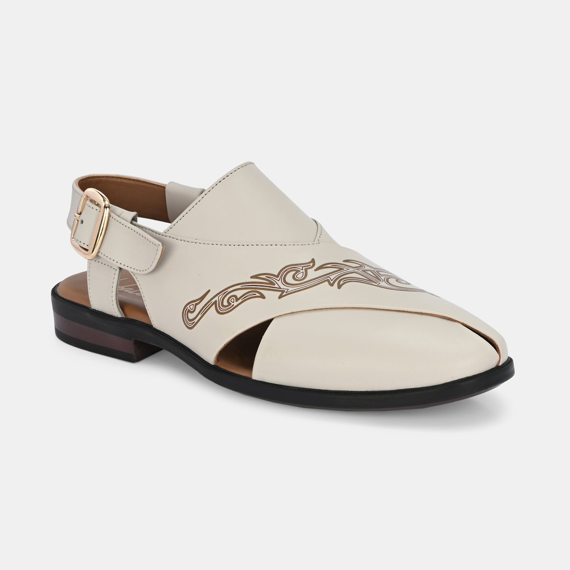 Handpainted Peshawari Sandals by Lafattio – White - view 8