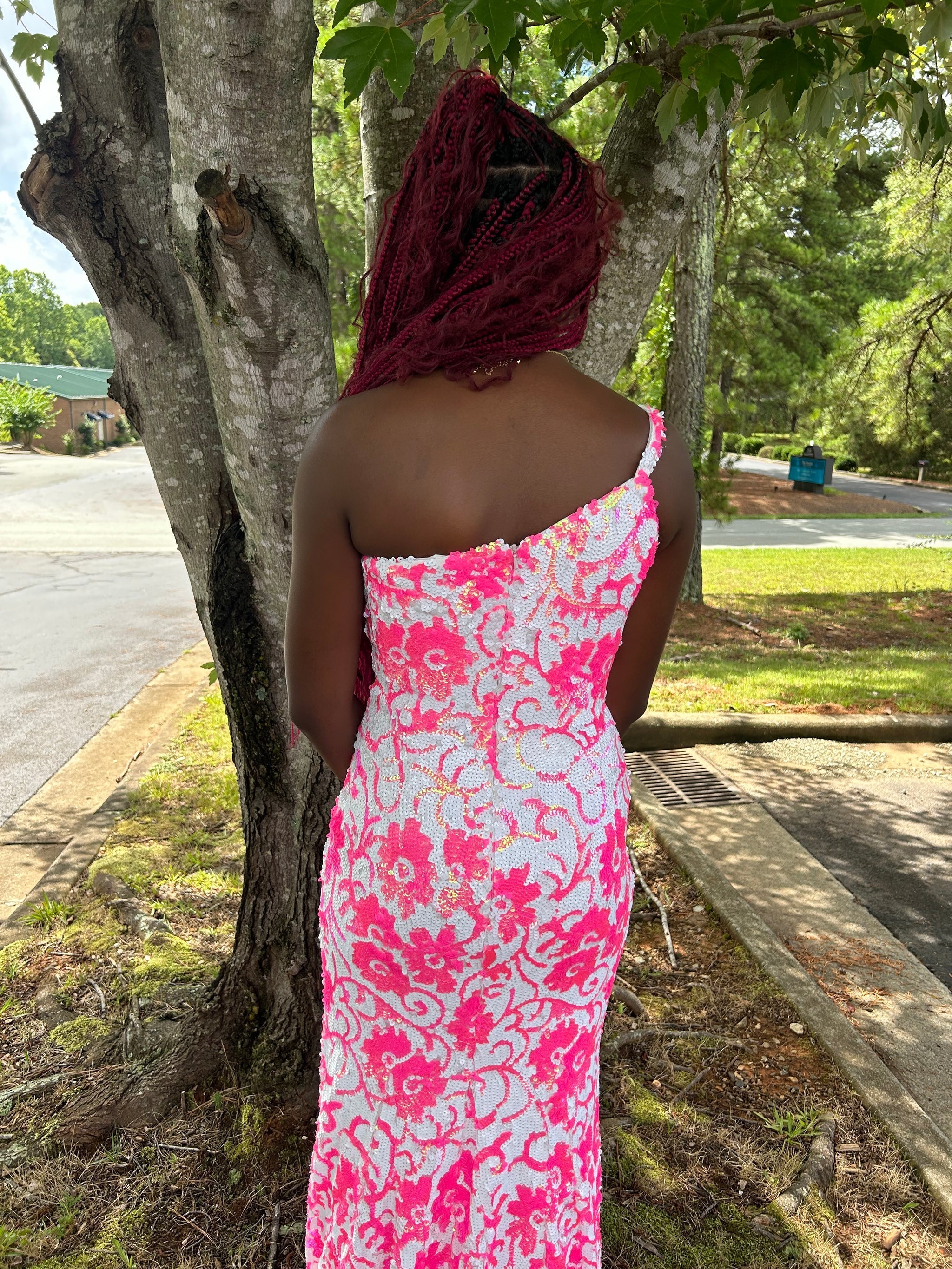 Sequin Fitted One Shoulder Slit Gown by Jovani 08256 - view 12