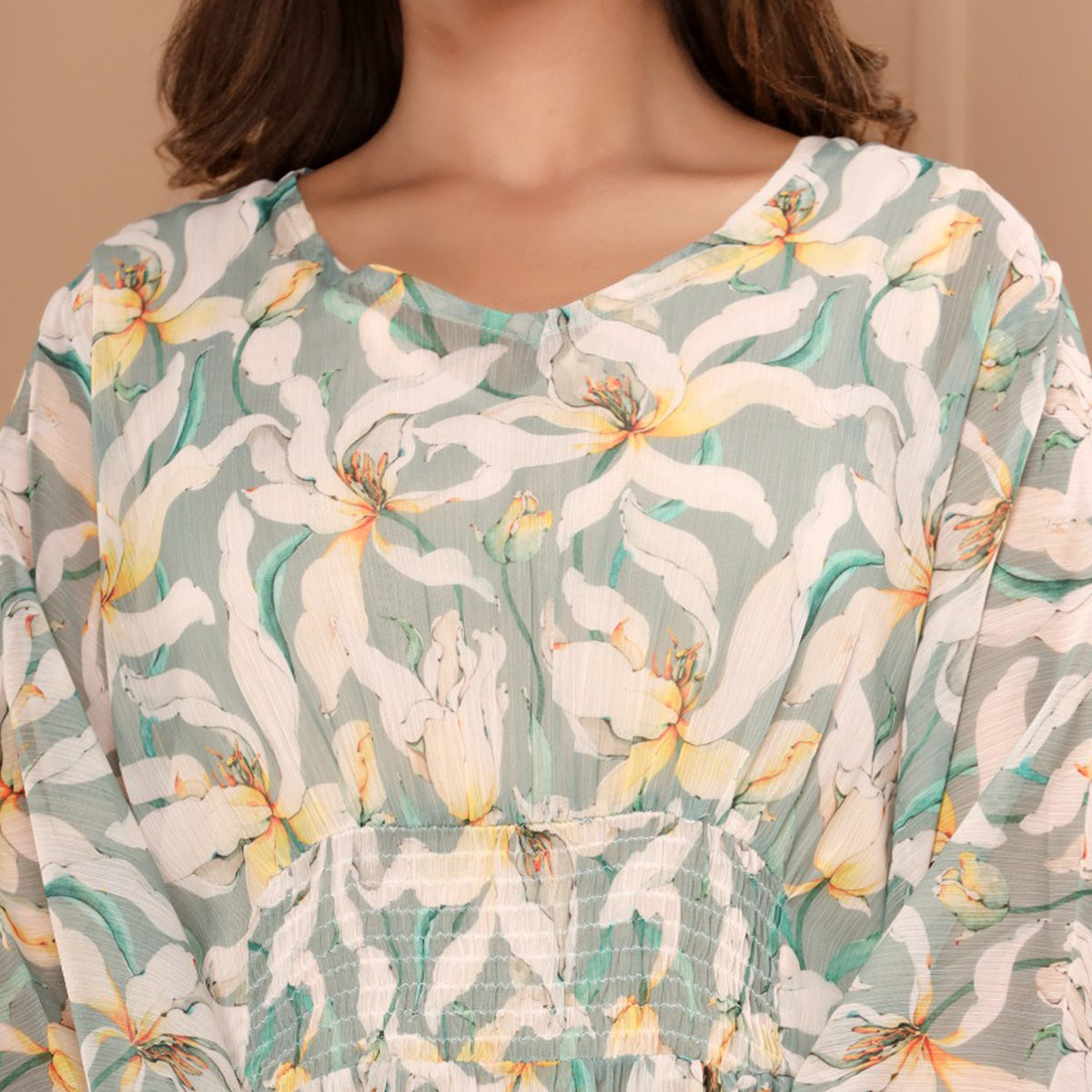 BlackTree green-floral-printed-chiffon-dress - view 3