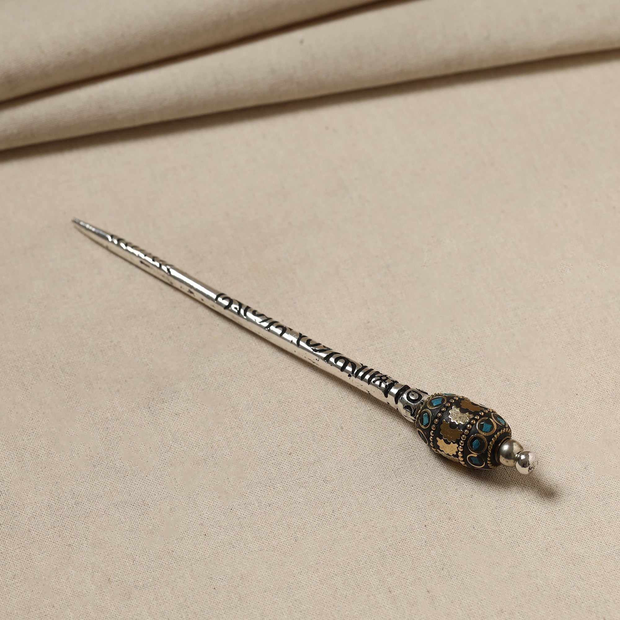 WHITE RIVER STORIES Antique Finish Oxidised German Silver Juda Stick - view 2