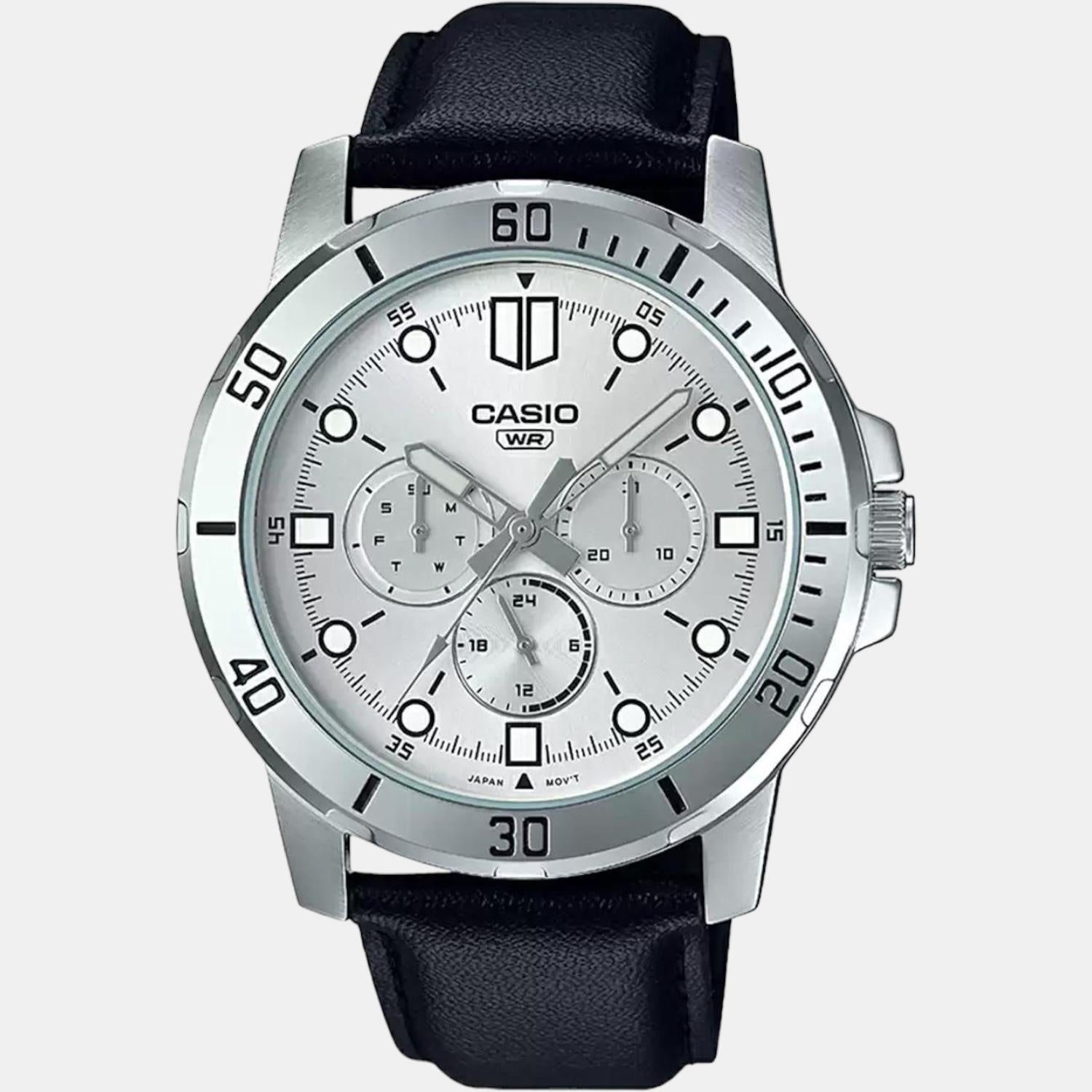 Casio Enticer Men Quartz Silver Dial Chronograph Leather Watch A1753 - view 2