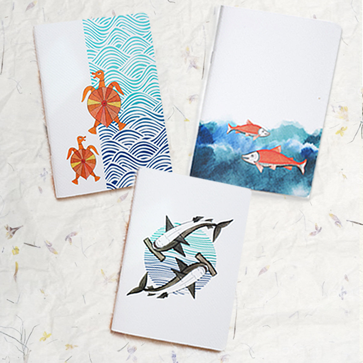Ocean series notebooks – "Ocean Series" Notebooks in Collaboration with Traditional Pattachitra Artisan Rupsona by Ekibeki (Set of 3)