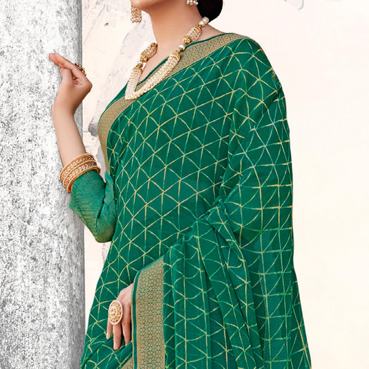 Peachmode Imposing Rama Coloured Partywear Printed Chiffon Saree - view 2