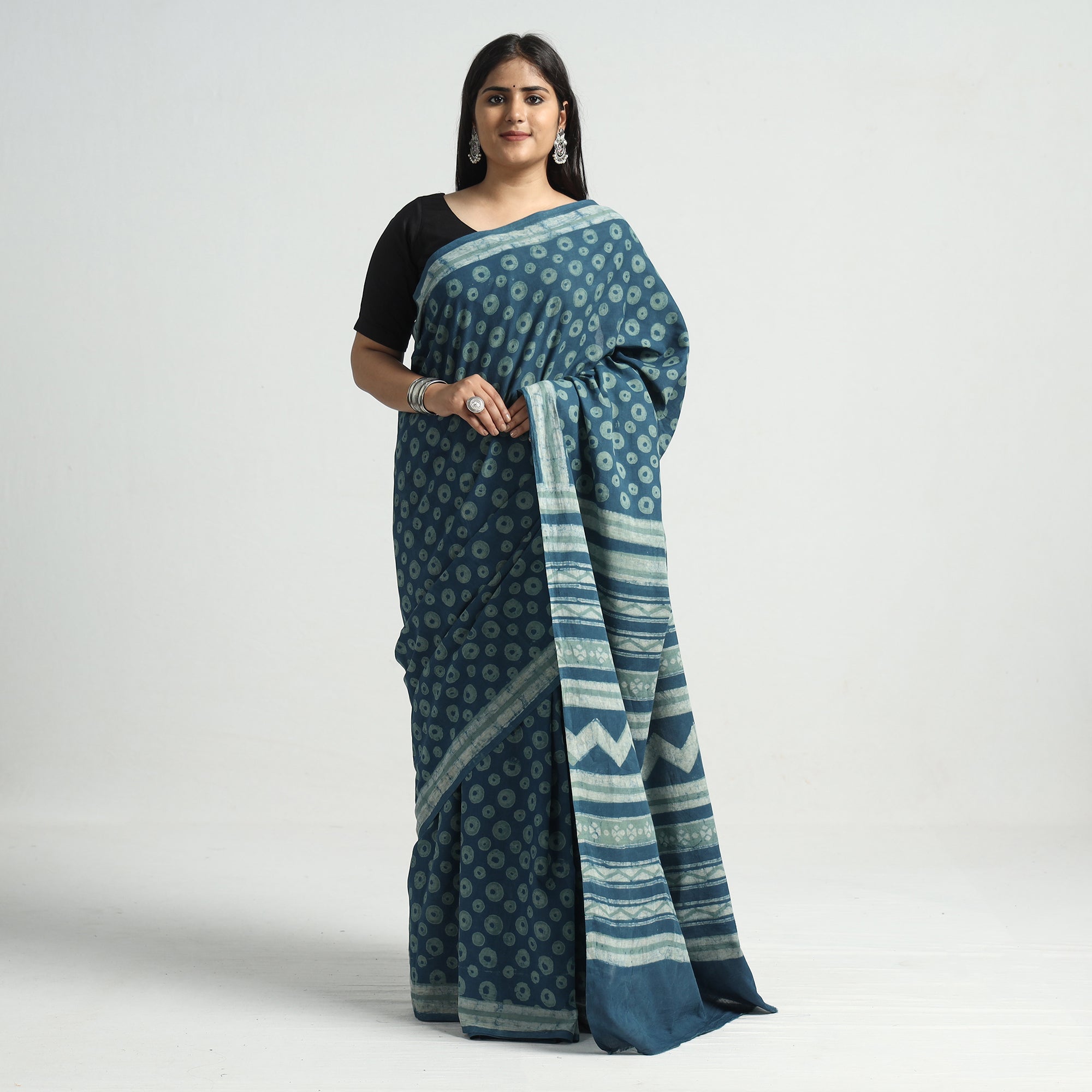 HAVELI CHRONICLES Blue - Akola Hand Block Printed Cotton Saree