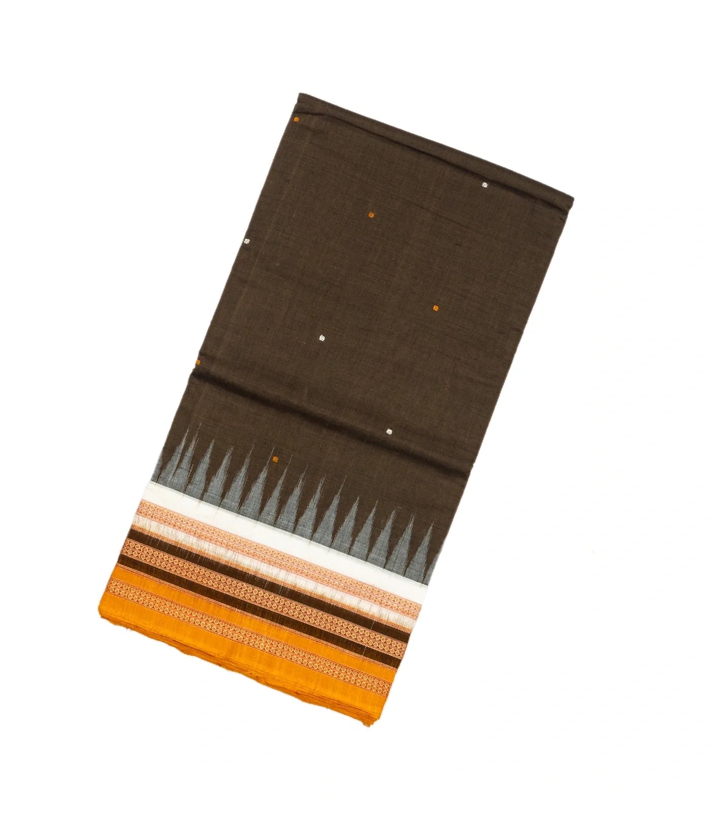 RmKV Dark Grey Handloom Orissa Cotton Saree With Mustard Tie & Dye Motifs