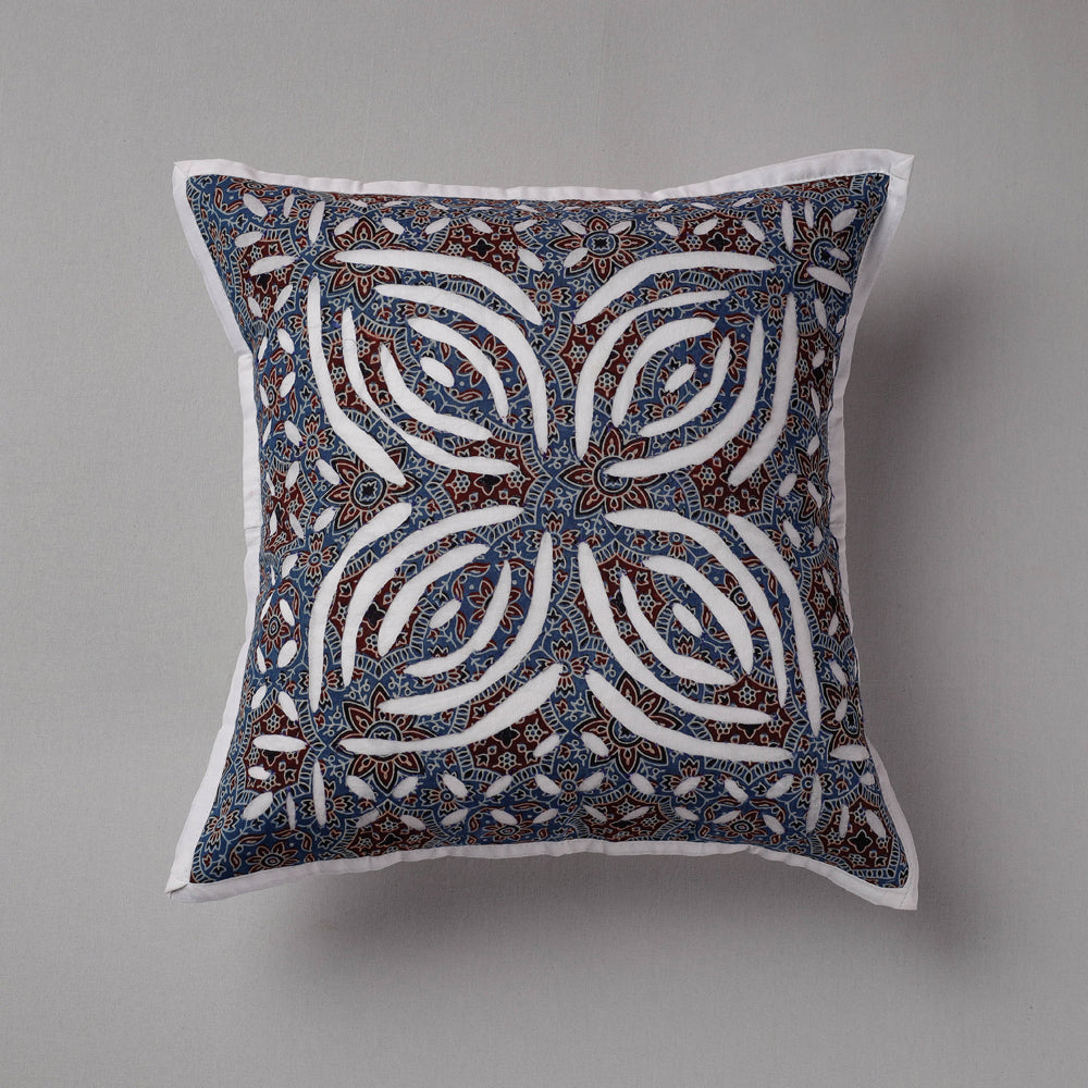SHADES OF MARUDHARA Blue - Cutwork Cotton Applique Cushion Cover (16 x 16 in)