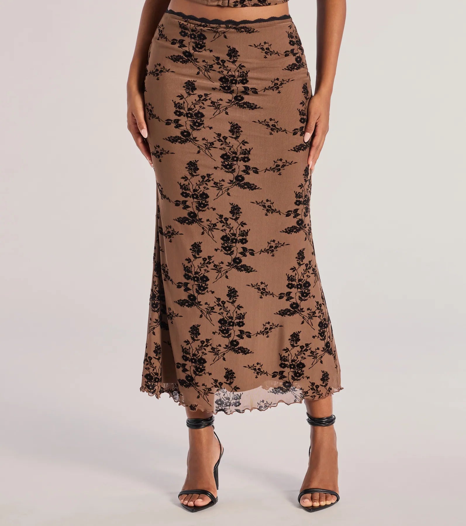Windsor Romantic Aura Flocked Floral Mesh Maxi Skirt - view 4