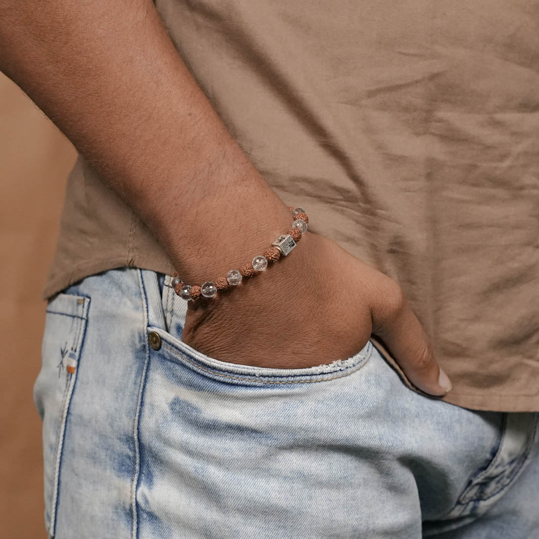 Prinjal Jewellers Rudraksha with Spatik Diamond Cut Beads Bracelet - view 3