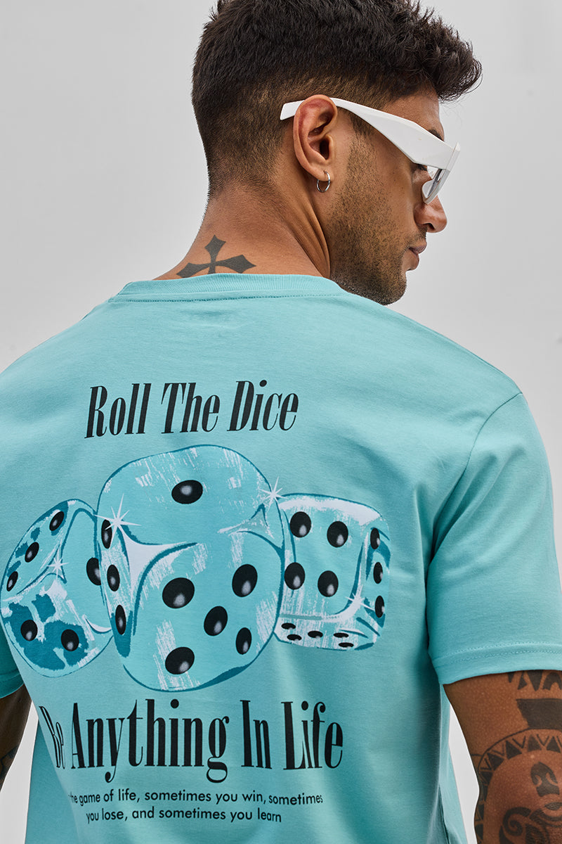 SNITCH Roll The Dice Turquoise Slim Fit T-Shirt