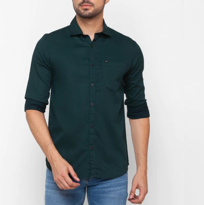 BlackTree Plain Cotton Blend Solid Shirts (Bottle Green) - view 2