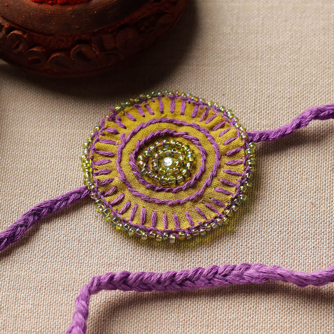 Beads & Thread Embroidered Reusable Rakhi by Neeli Titlee 71 - view 2