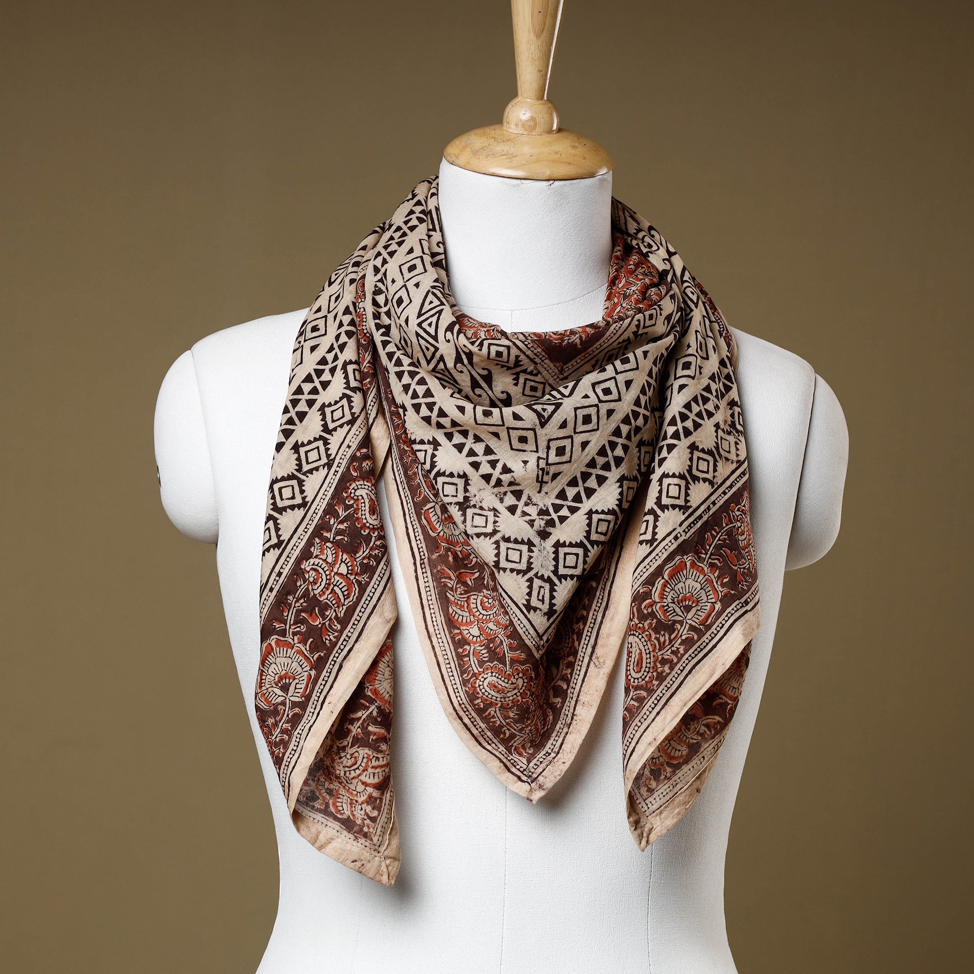 PITCHUKA SRINIVAS KALAMKARI PEDANA Beige - Original Pedana Kalamkari Block Printed Cotton Scarf
