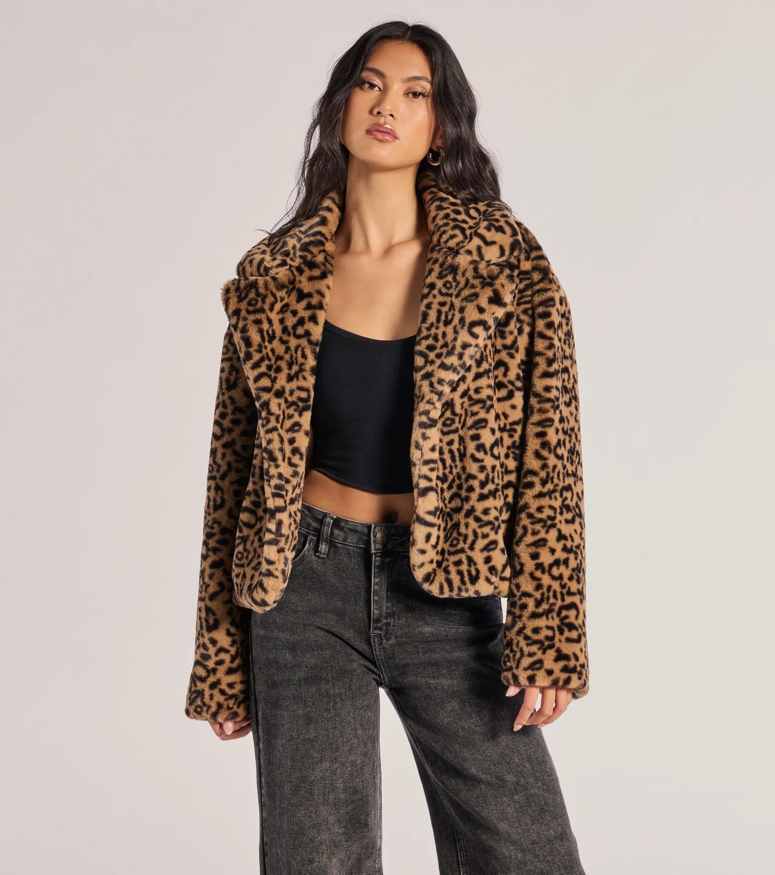 Windsor Luxe Glam Leopard Print Faux Fur Jacket