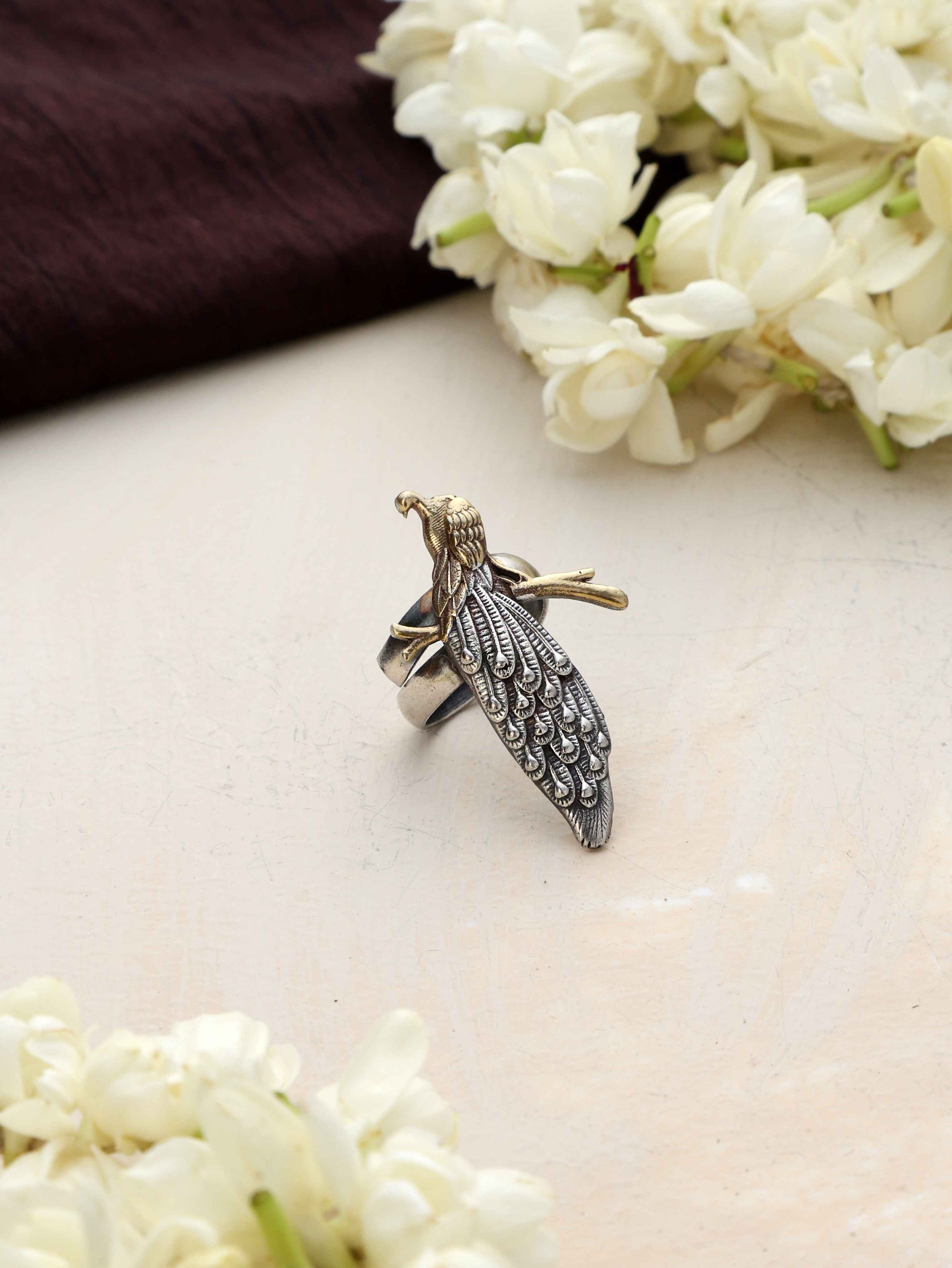 trueBrowns Silver Gold Tone Bird Ring - view 2