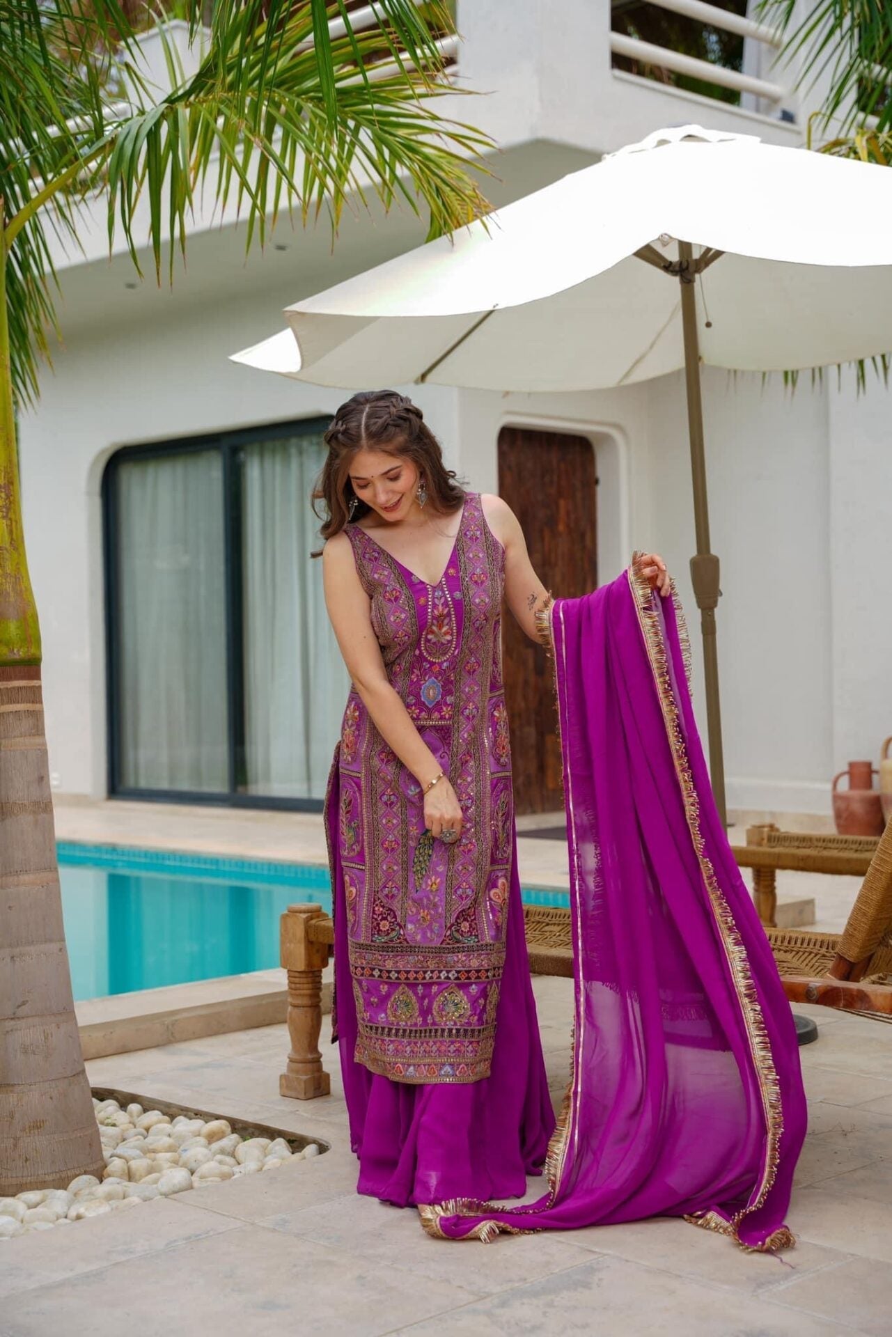 Idaho-o Isabella purple heavy embroidered suit - view 2