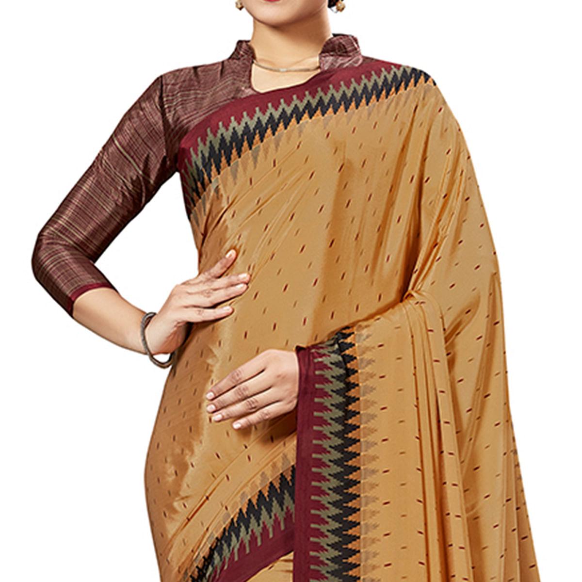 Peachmode Captivating Light Orange Colored Casual Wear Printed Crepe Saree - view 2