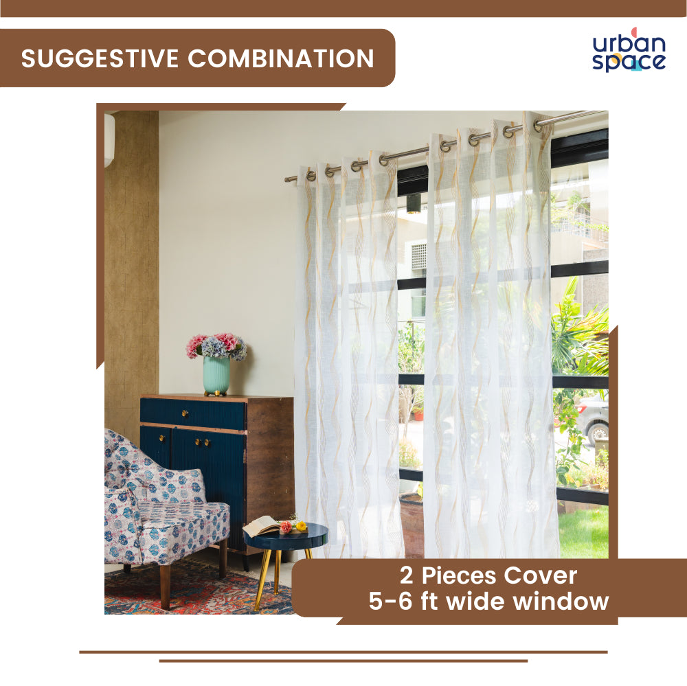 Urban Space -Home Furnishing Store Linen Textured Metallic Gold Foil Sheer Curtains, Pack of 2 Curtains - Double Wave - view 11